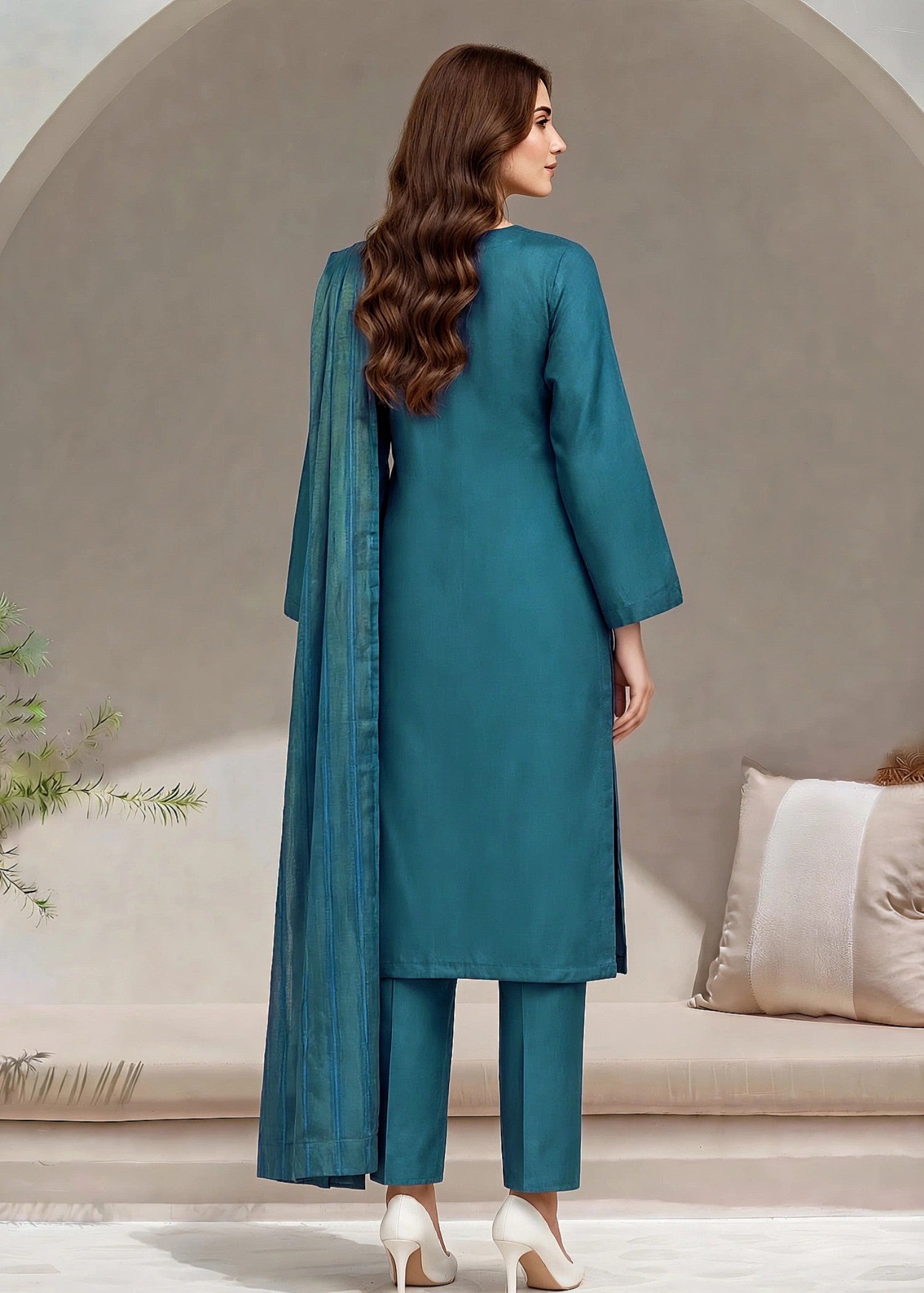linen Kurta Set in Steel teal