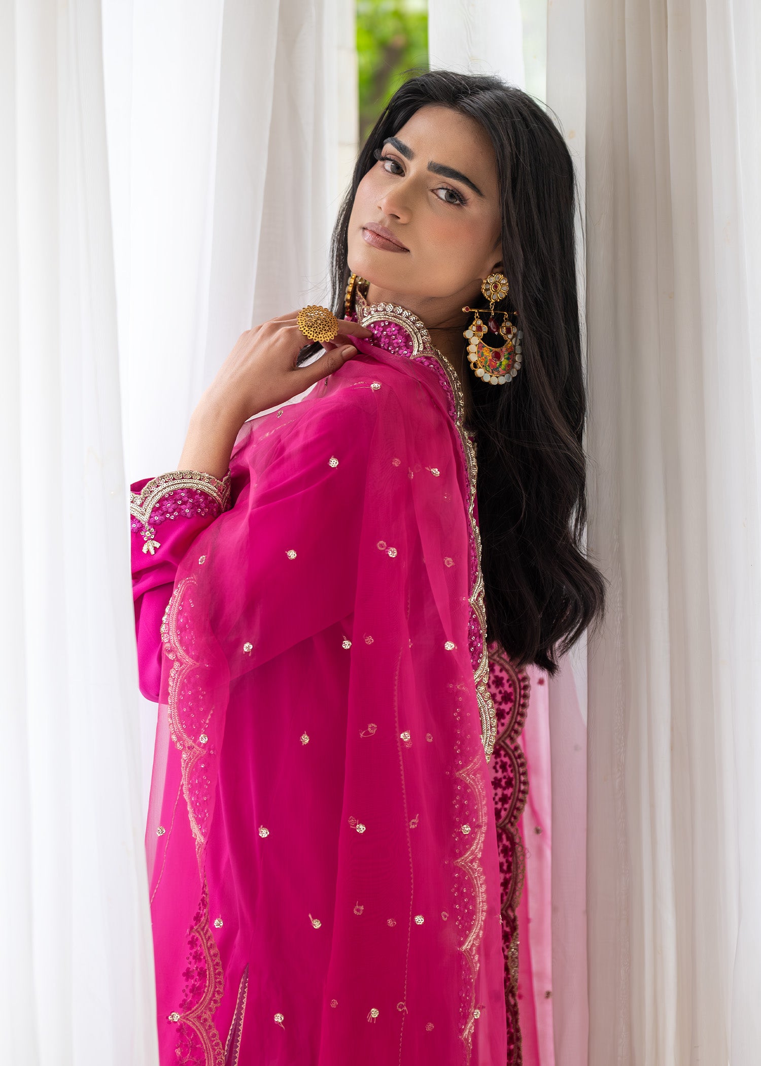 georgette Kurta Set in Magenta
