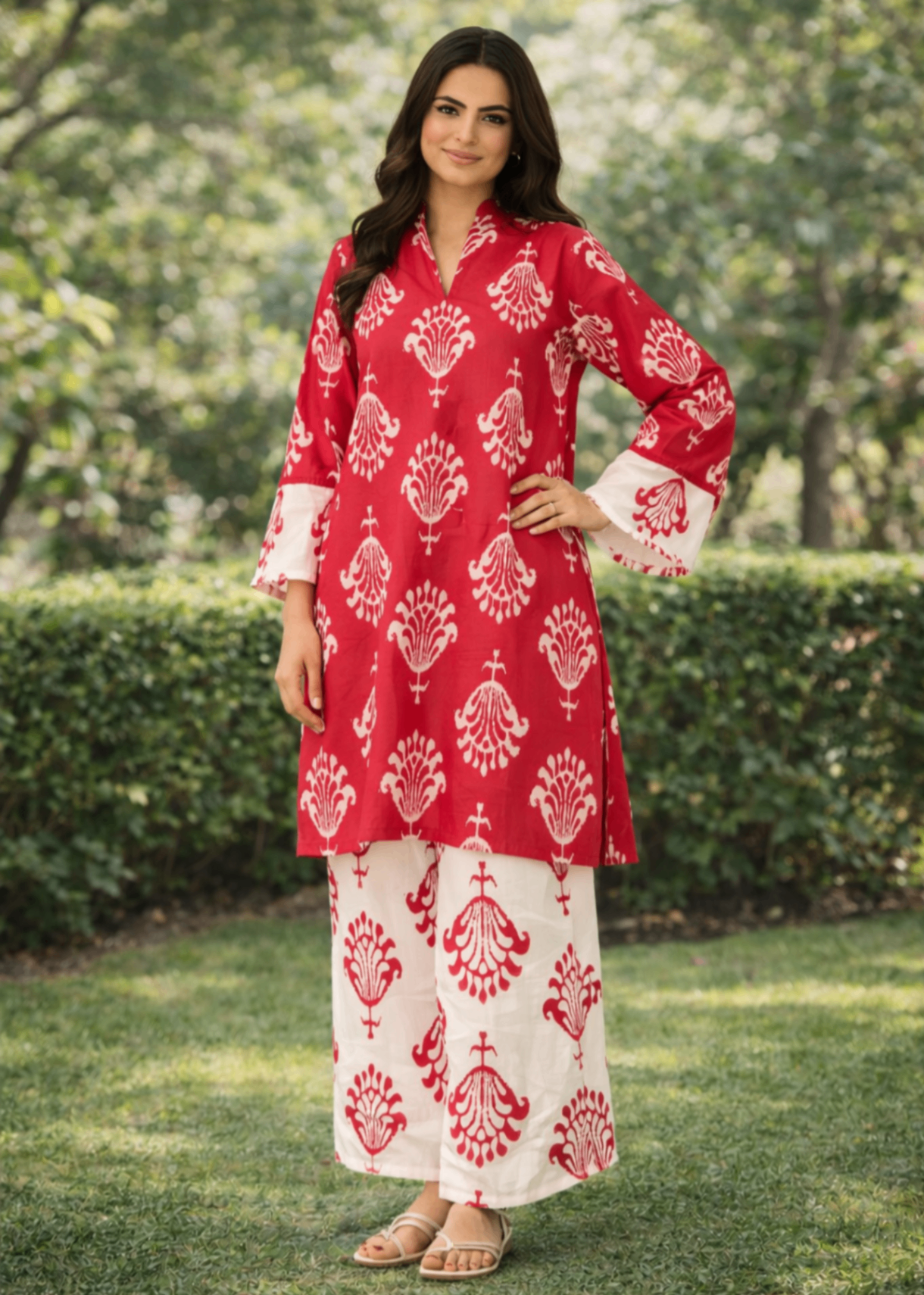 linen Co Ord Sets in White, red