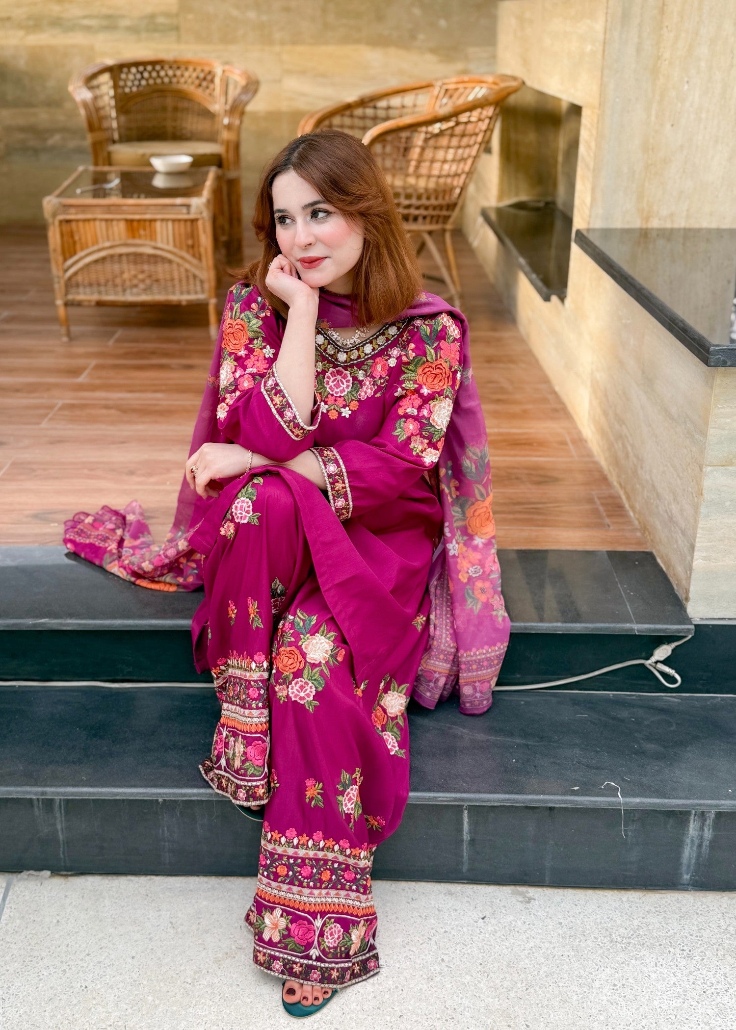 raw silk Kurta Set in Claret