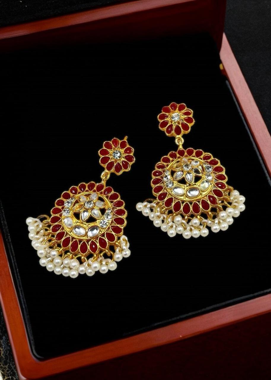 Earrings in Ruby red Color by - Trendy Women Earrings UHB6011