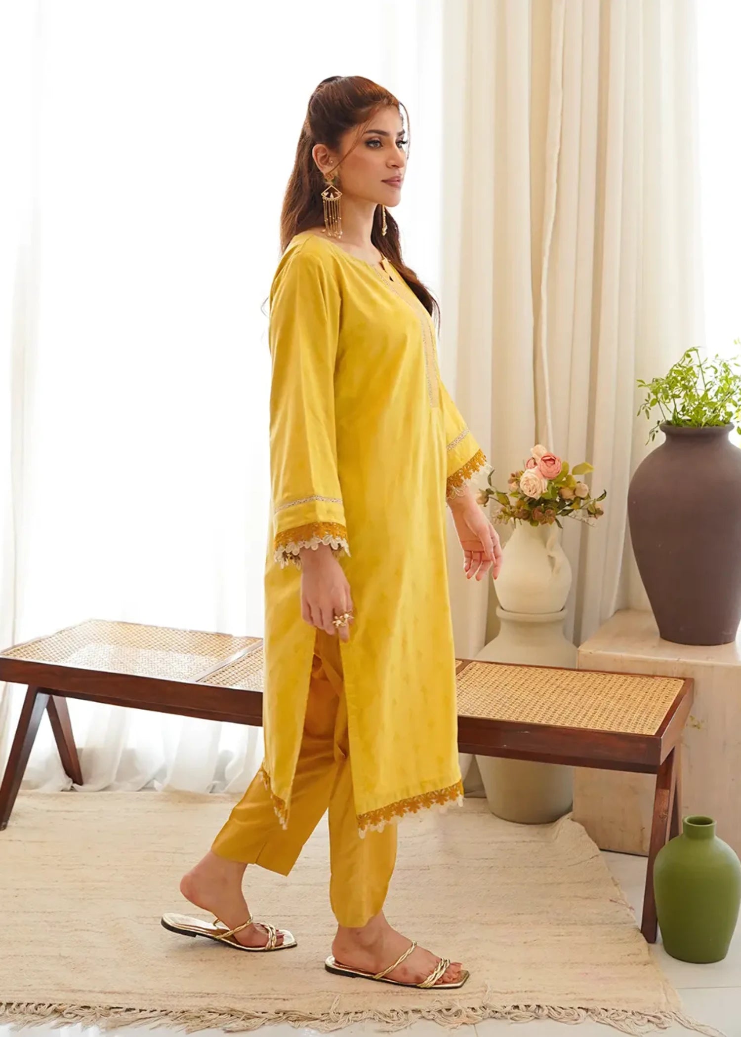 viscose Kurta Set in Mellow yellow