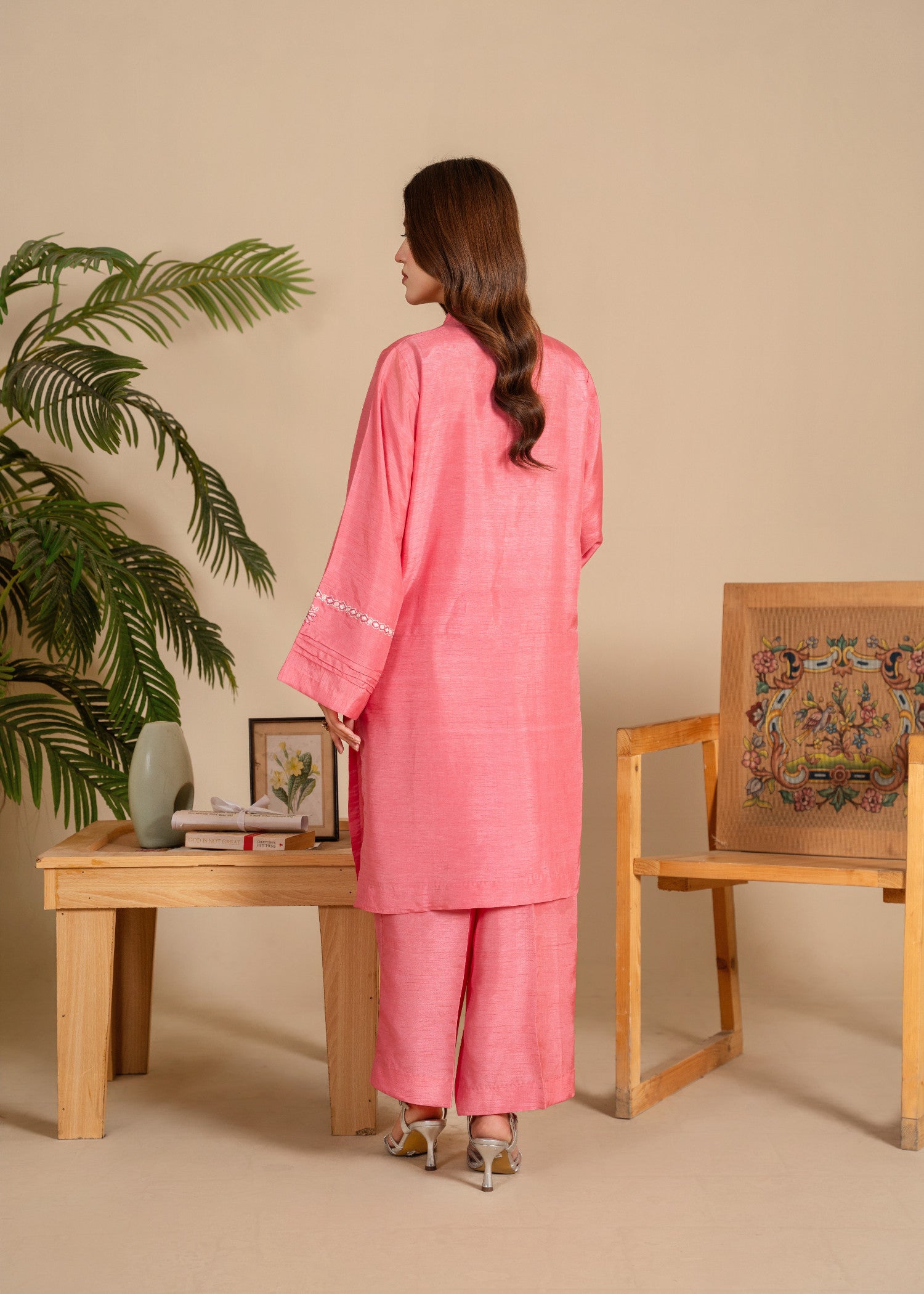 raw silk Kurta Set in Cotton candy pink