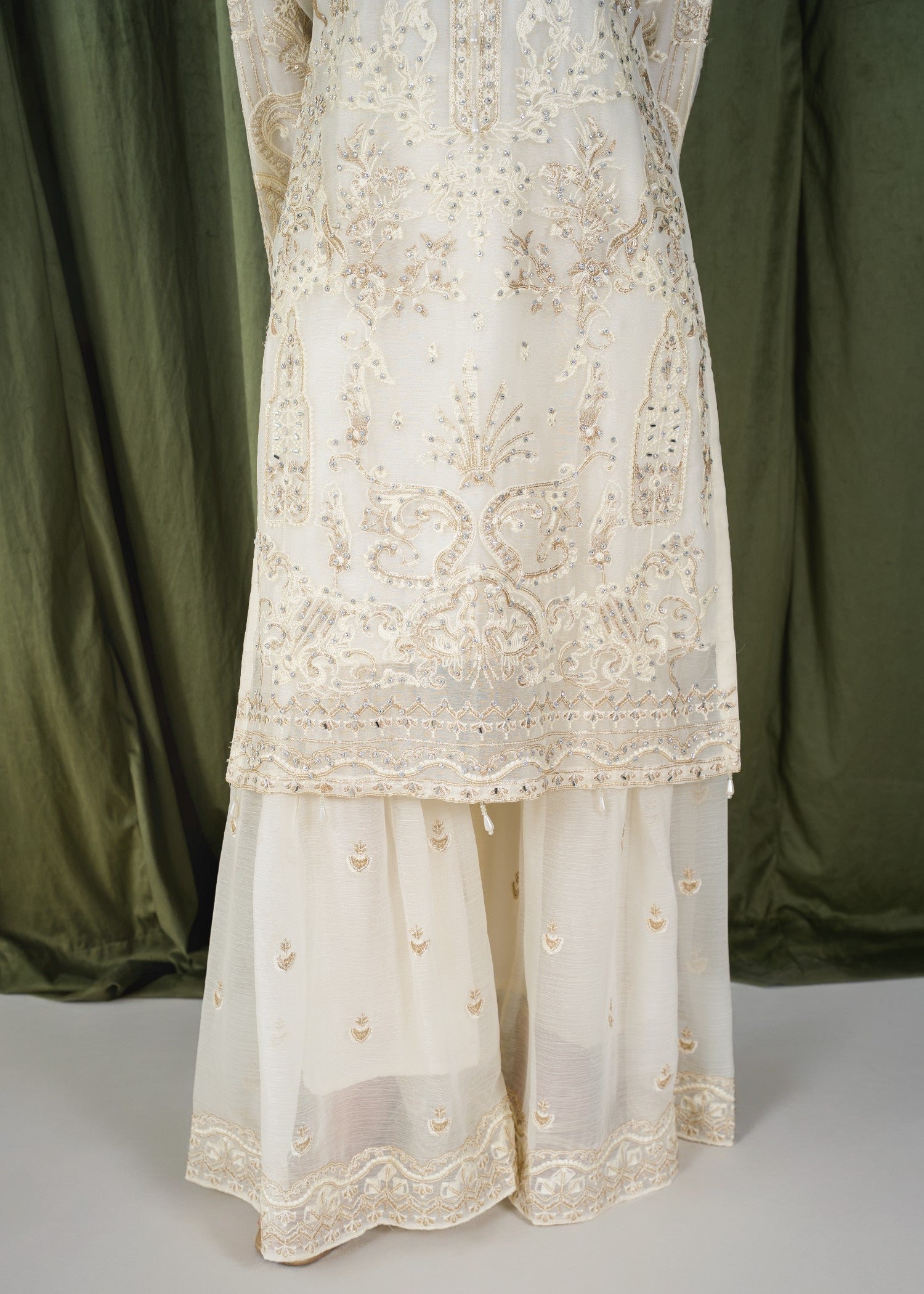 chiffon Gharara in Off-white