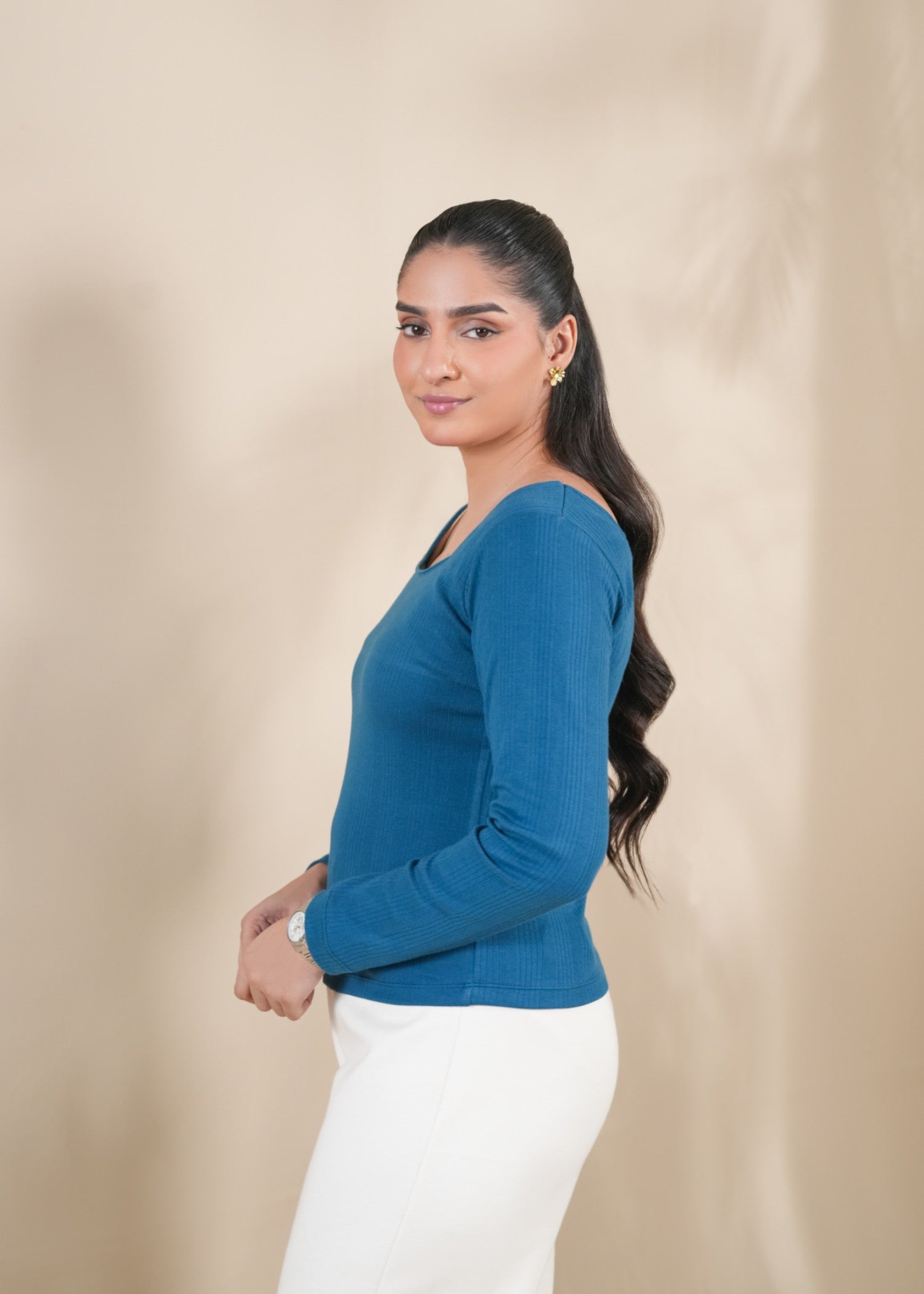 cotton pique Top in Blue