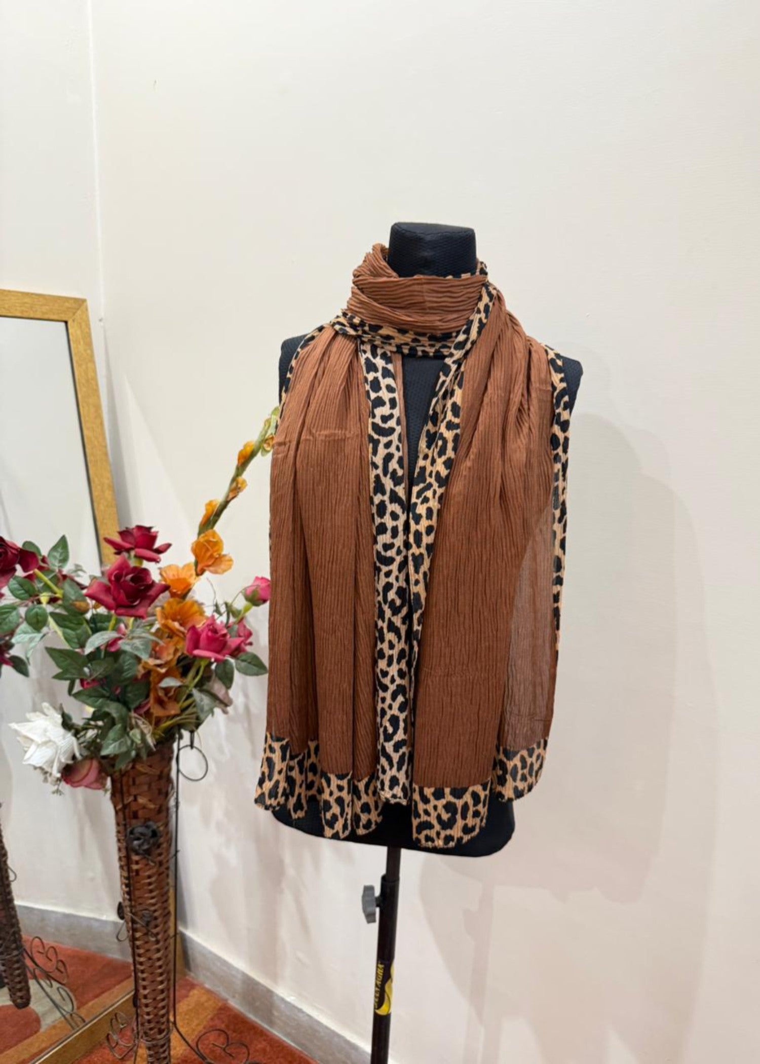 textured lawn Hijab in Tawny brown