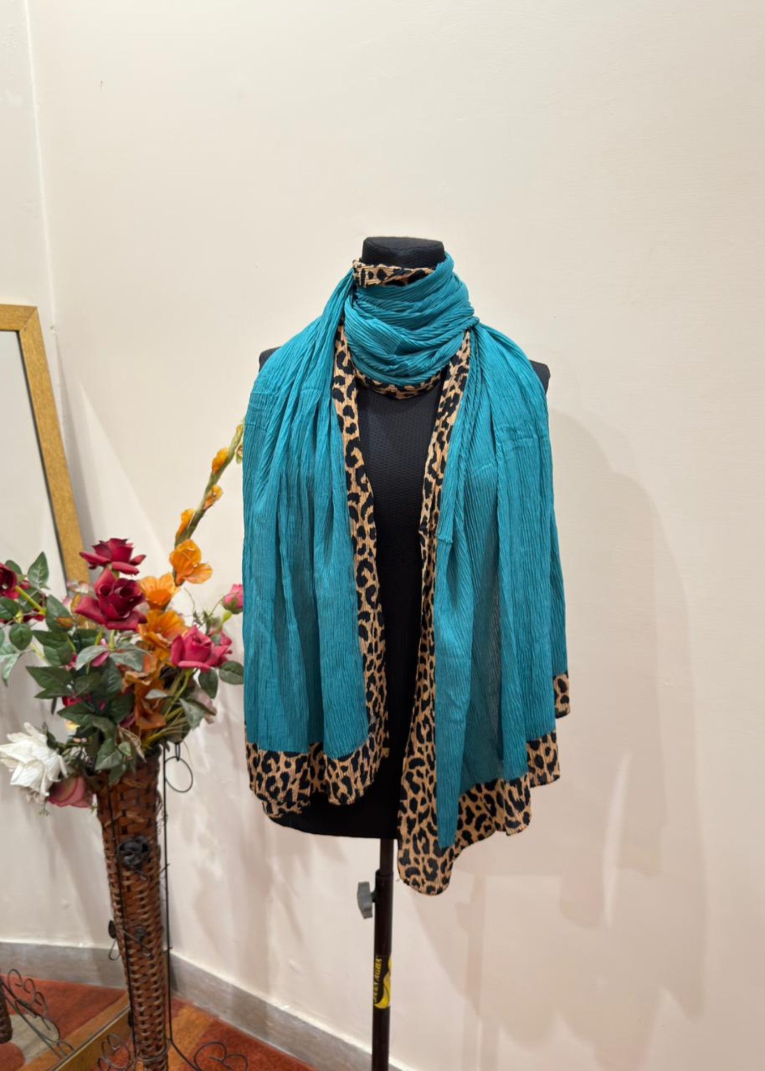 textured lawn Hijab in Bondi blue