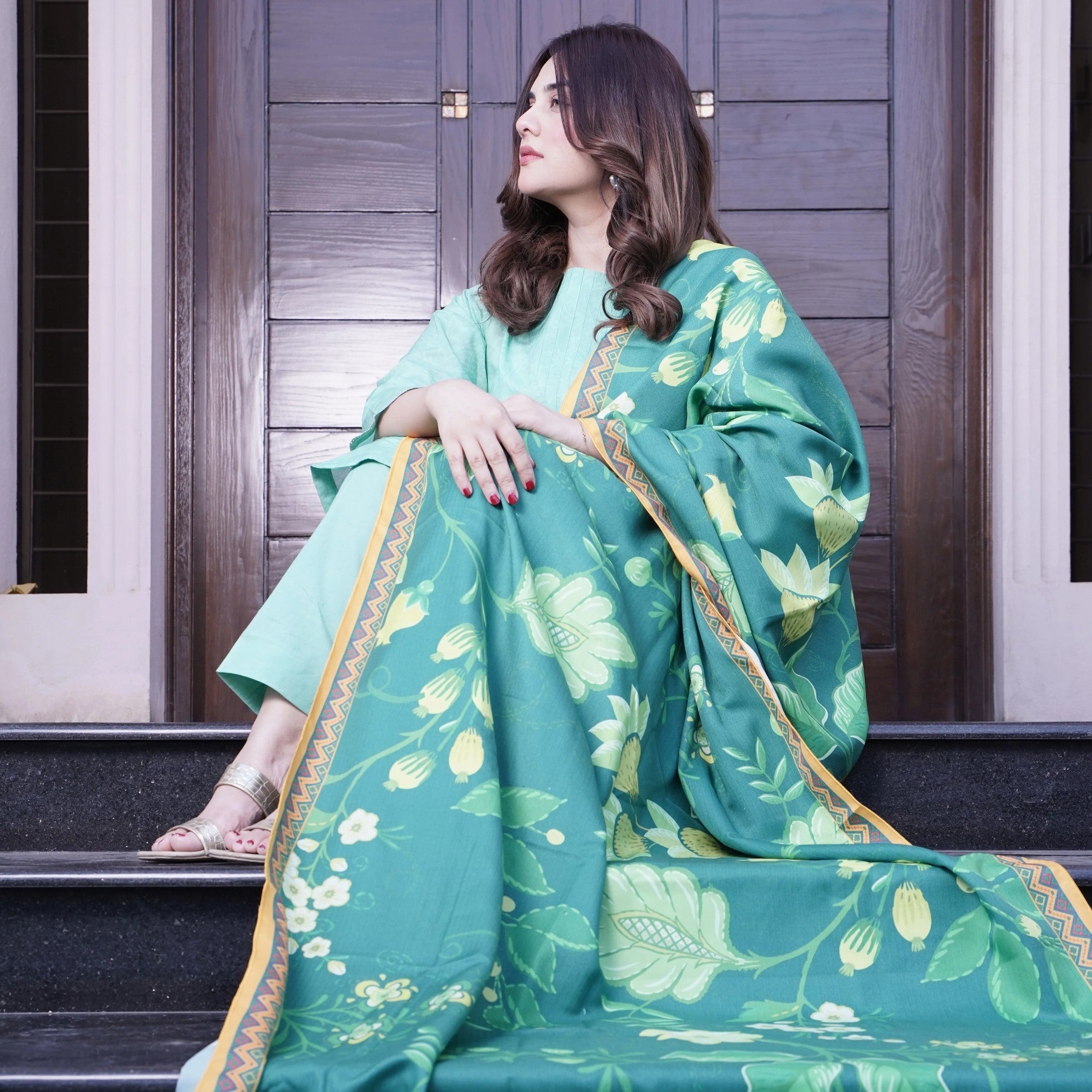 Shawl in Green Color by - Trendy Women Shawl UHA3620