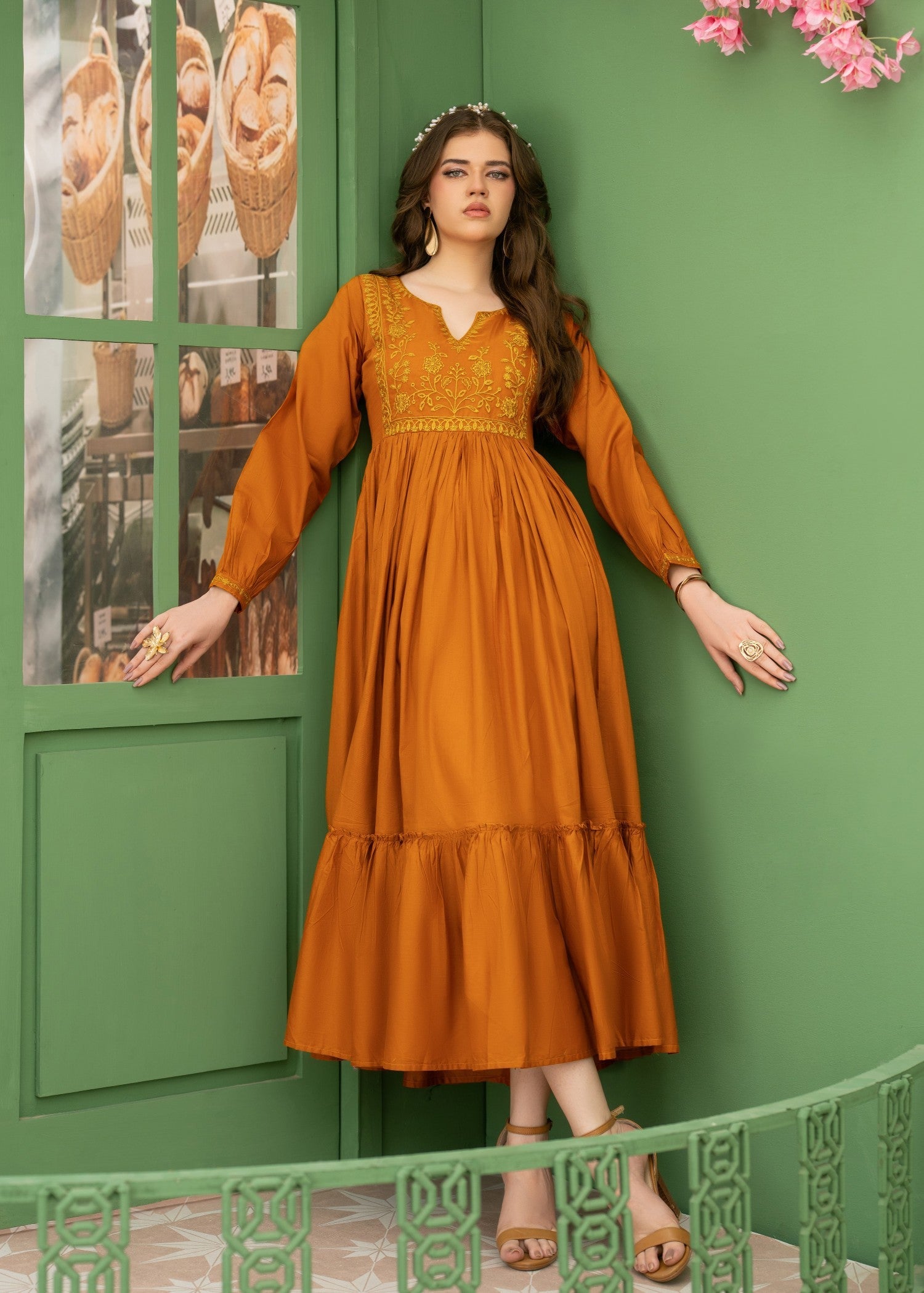 cotton Maxi in Bright orange