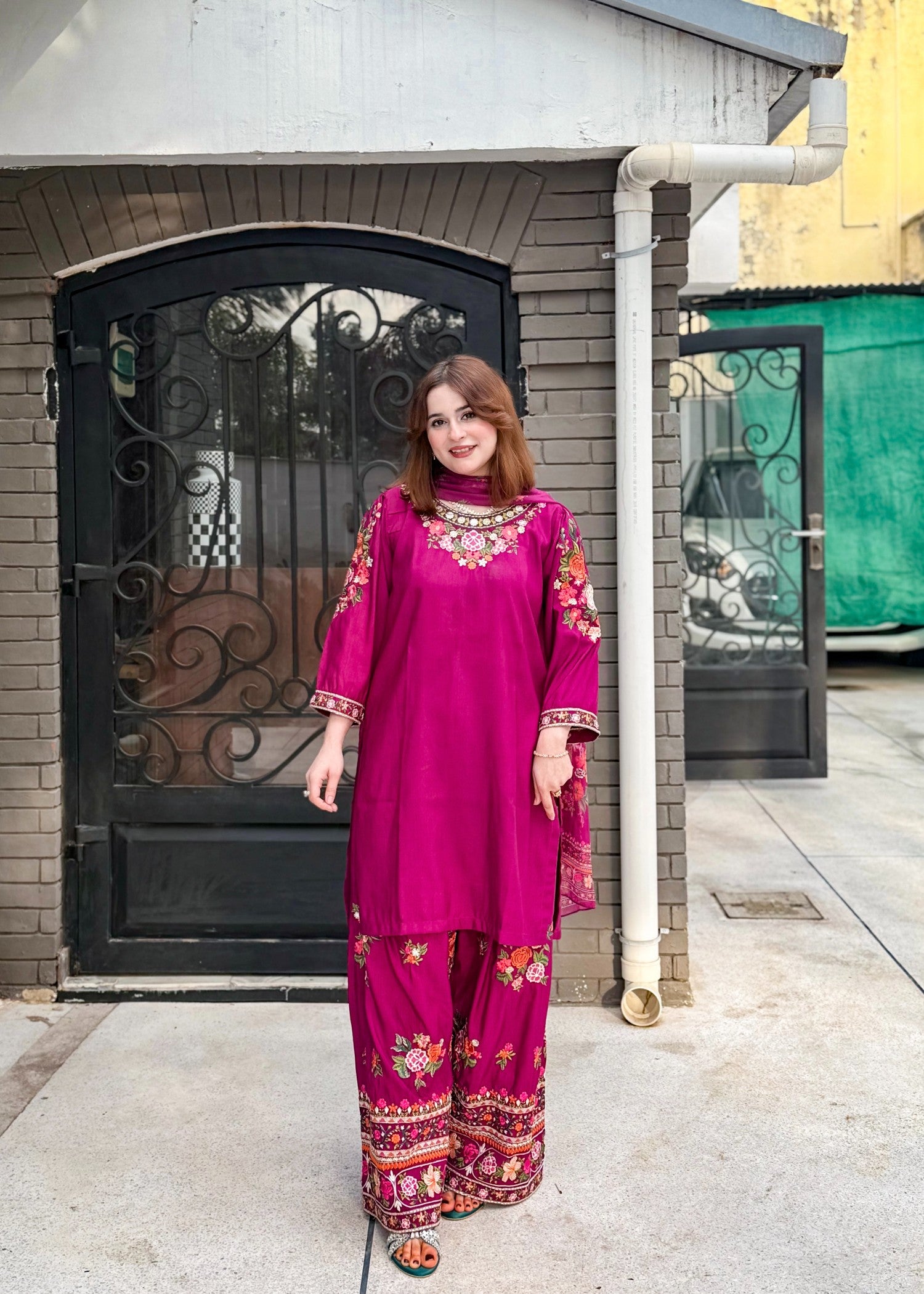 raw silk Kurta Set in Claret