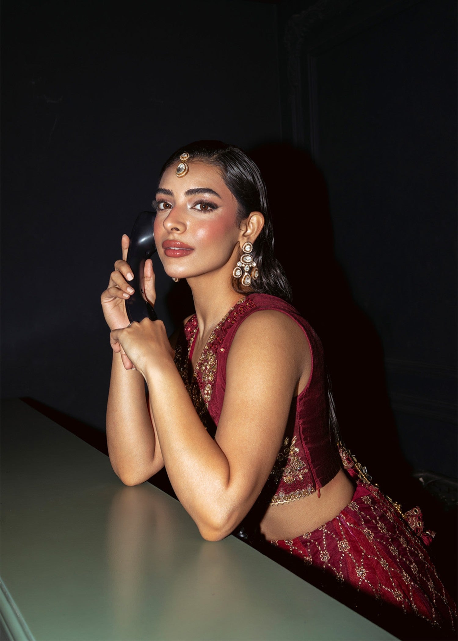 raw silk Lehenga in Maroon