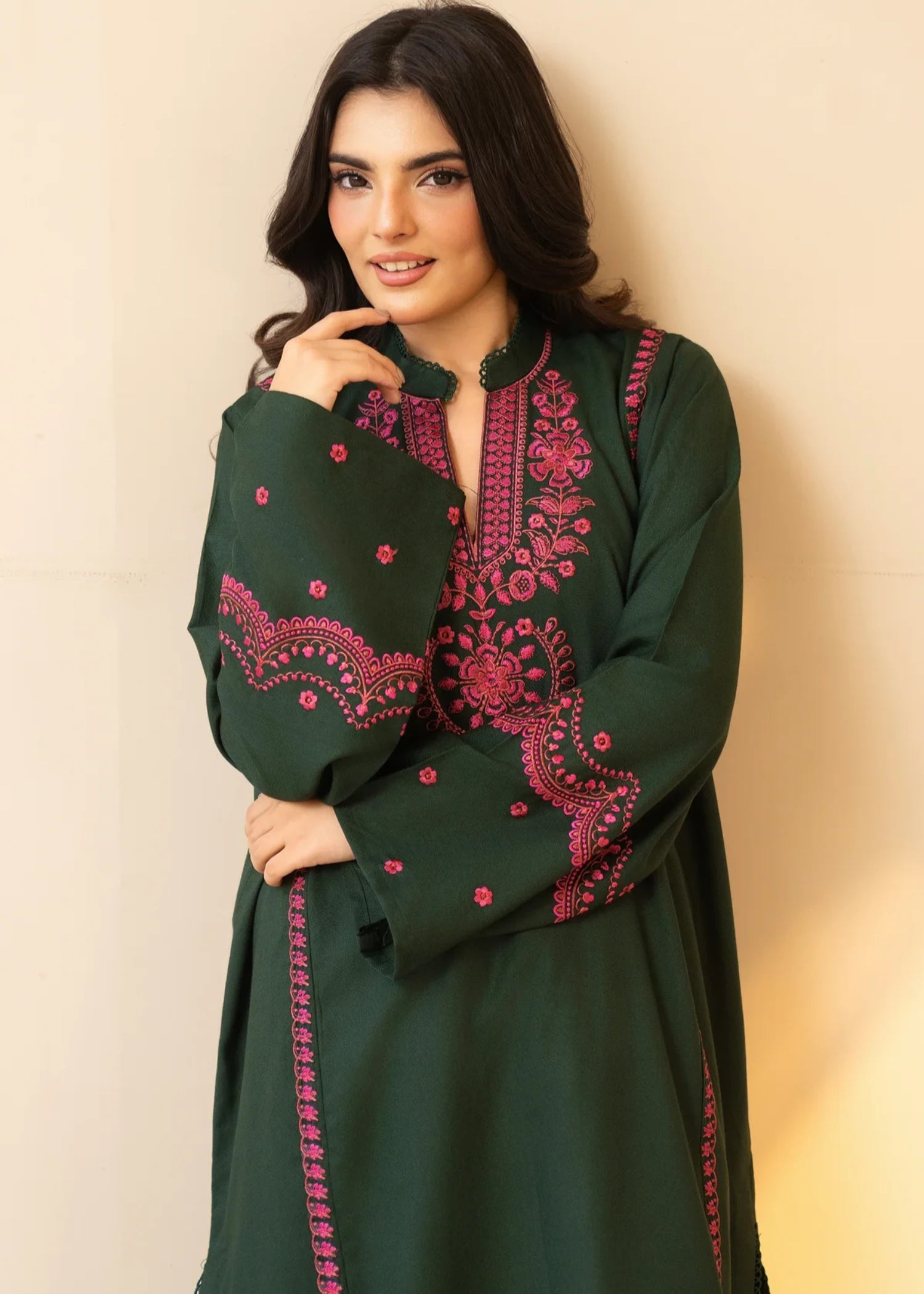 cotton Kurta Set in Dark green