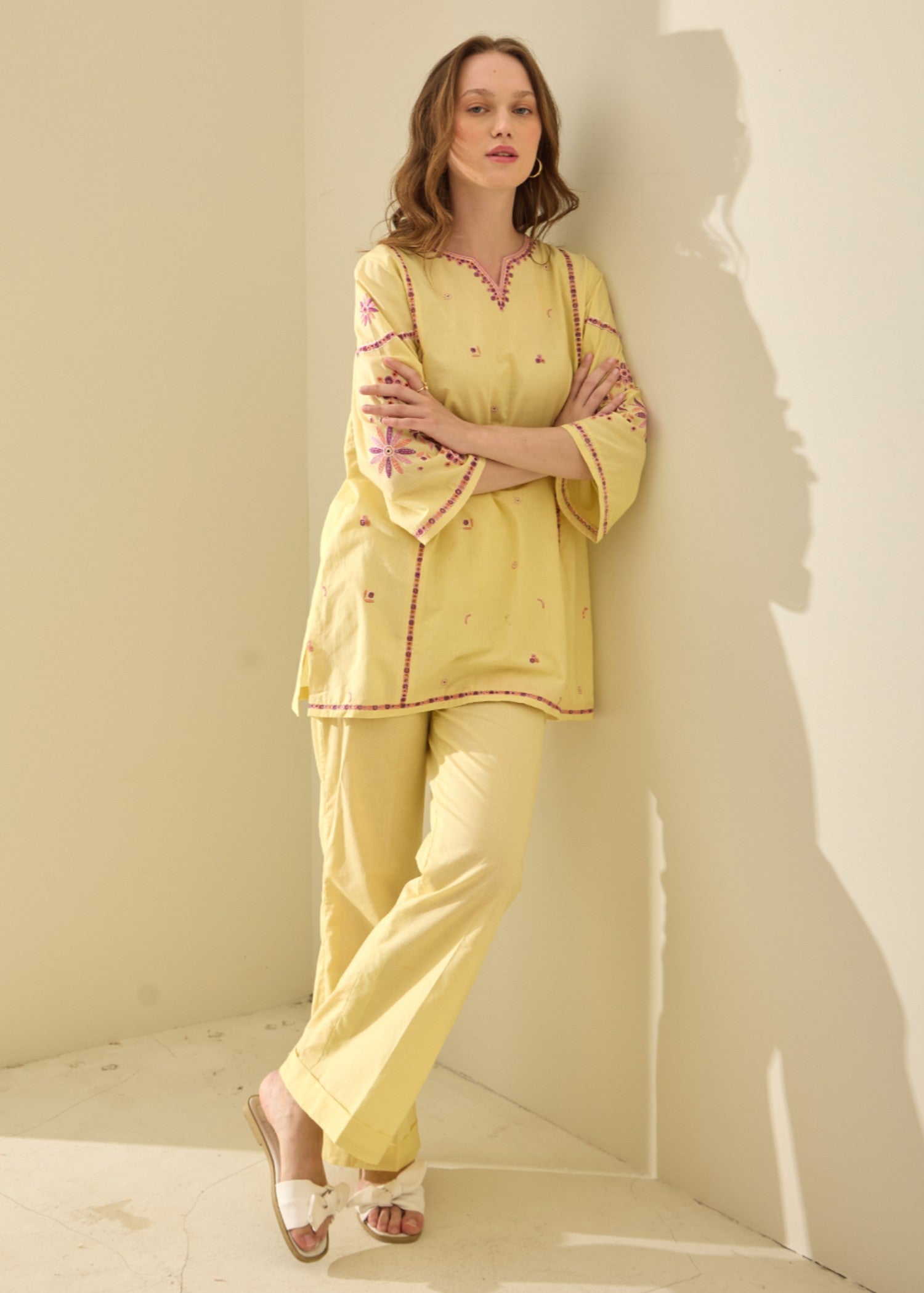 lawn cotton Co Ord Sets in Yellow