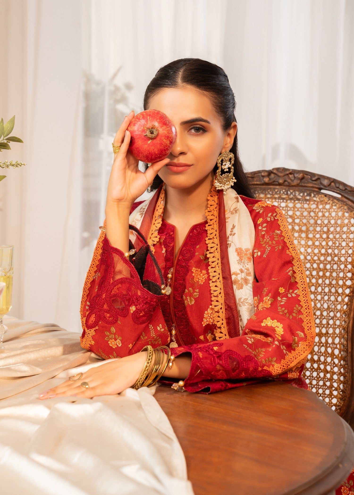 lawn cotton Kurta Set in Fire red