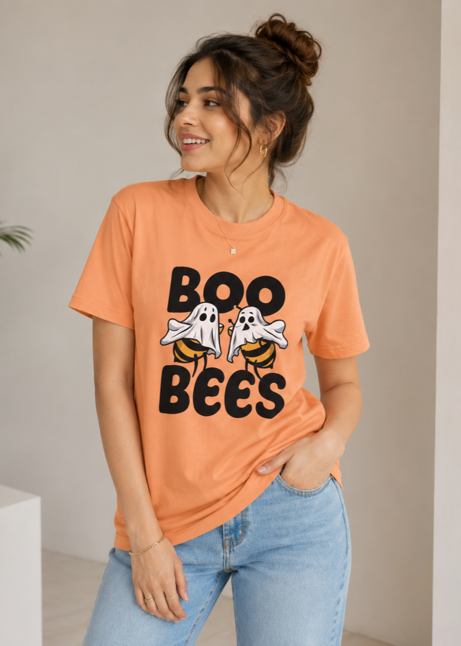 cotton jersey T Shirt in Peach pink