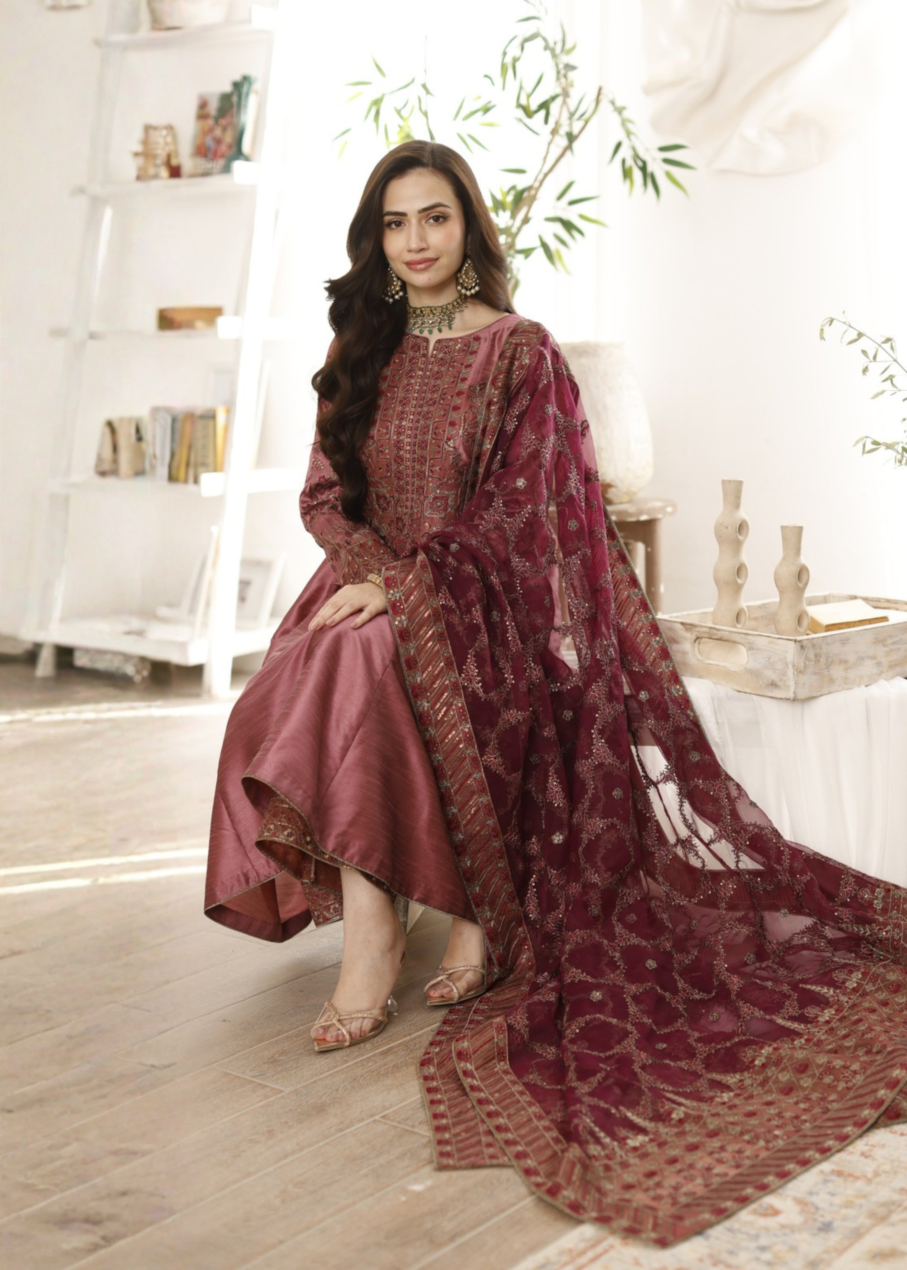 raw silk Maxi in Bronze orange