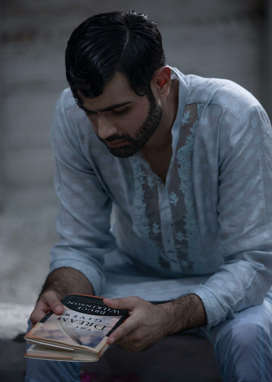 cotton net Kurta in Sky blue