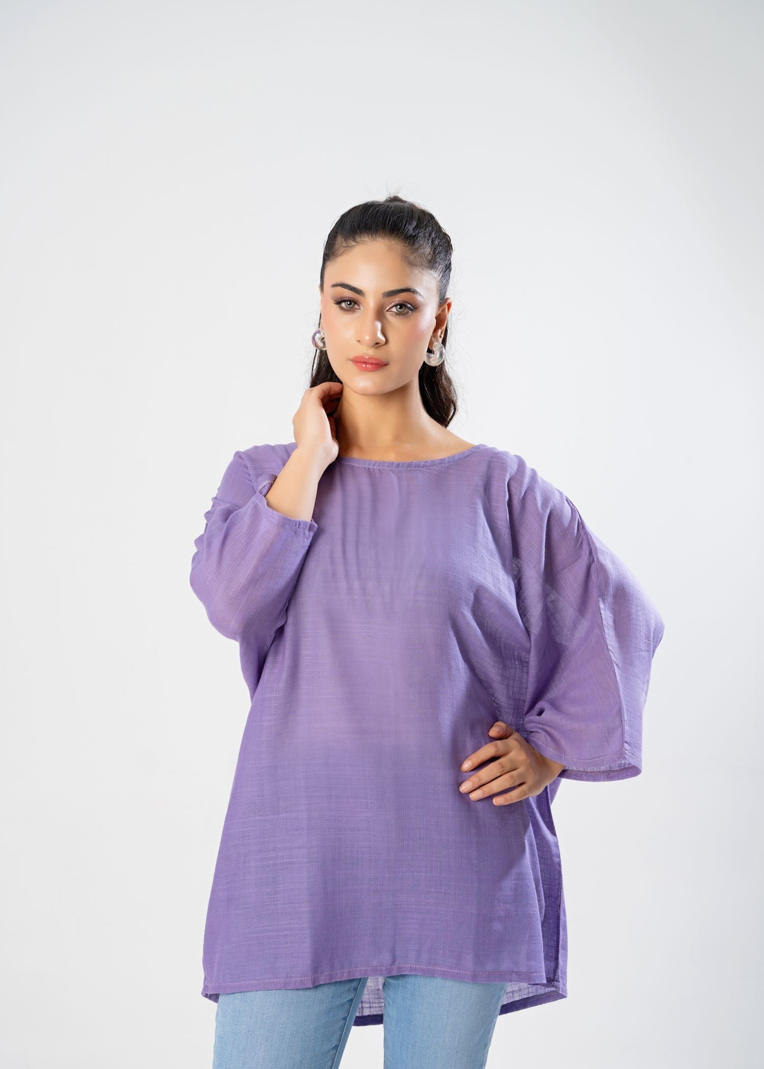 slub lawn Top in Purple ash