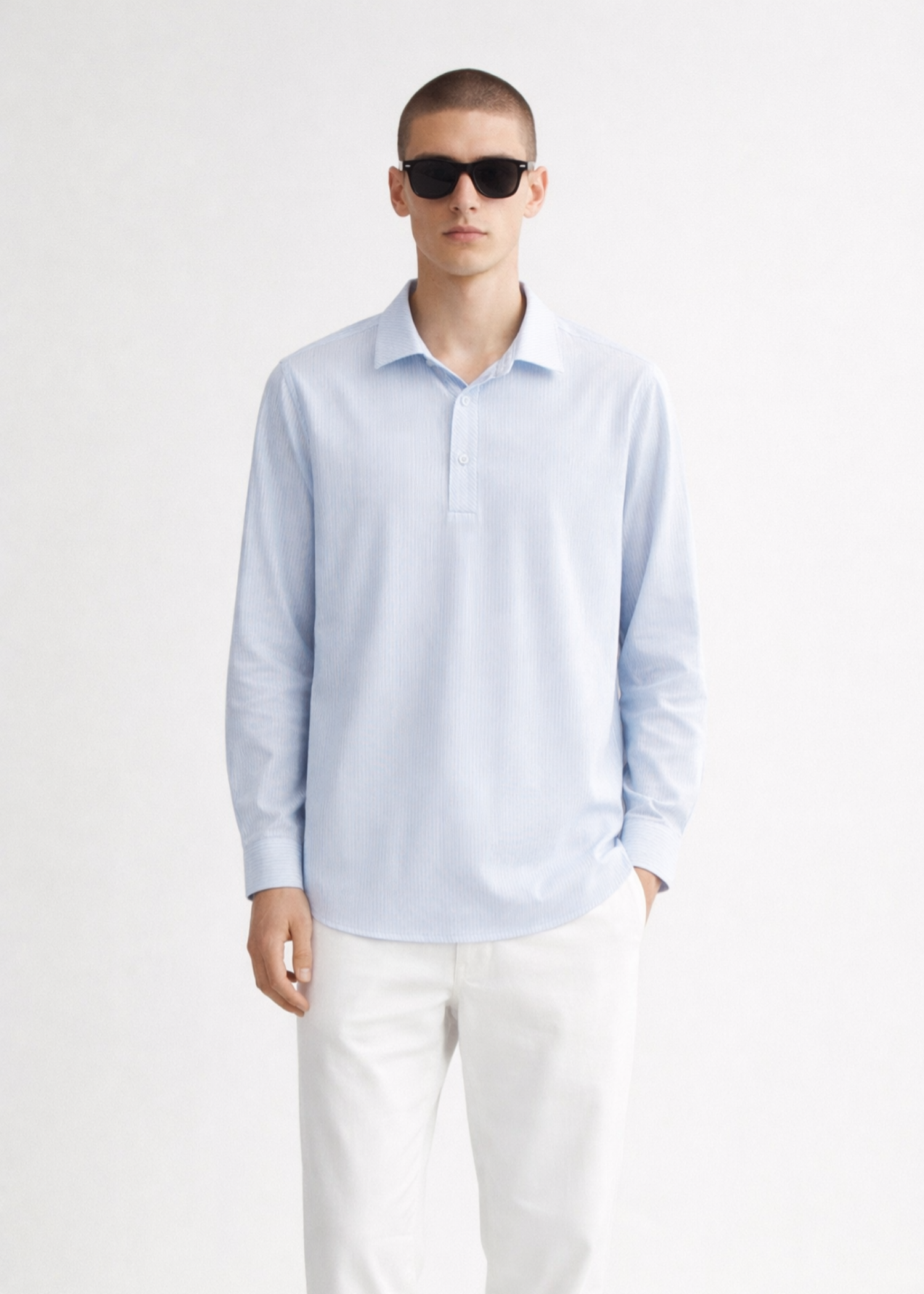 cotton linen Casual Shirt in Ice blue, white