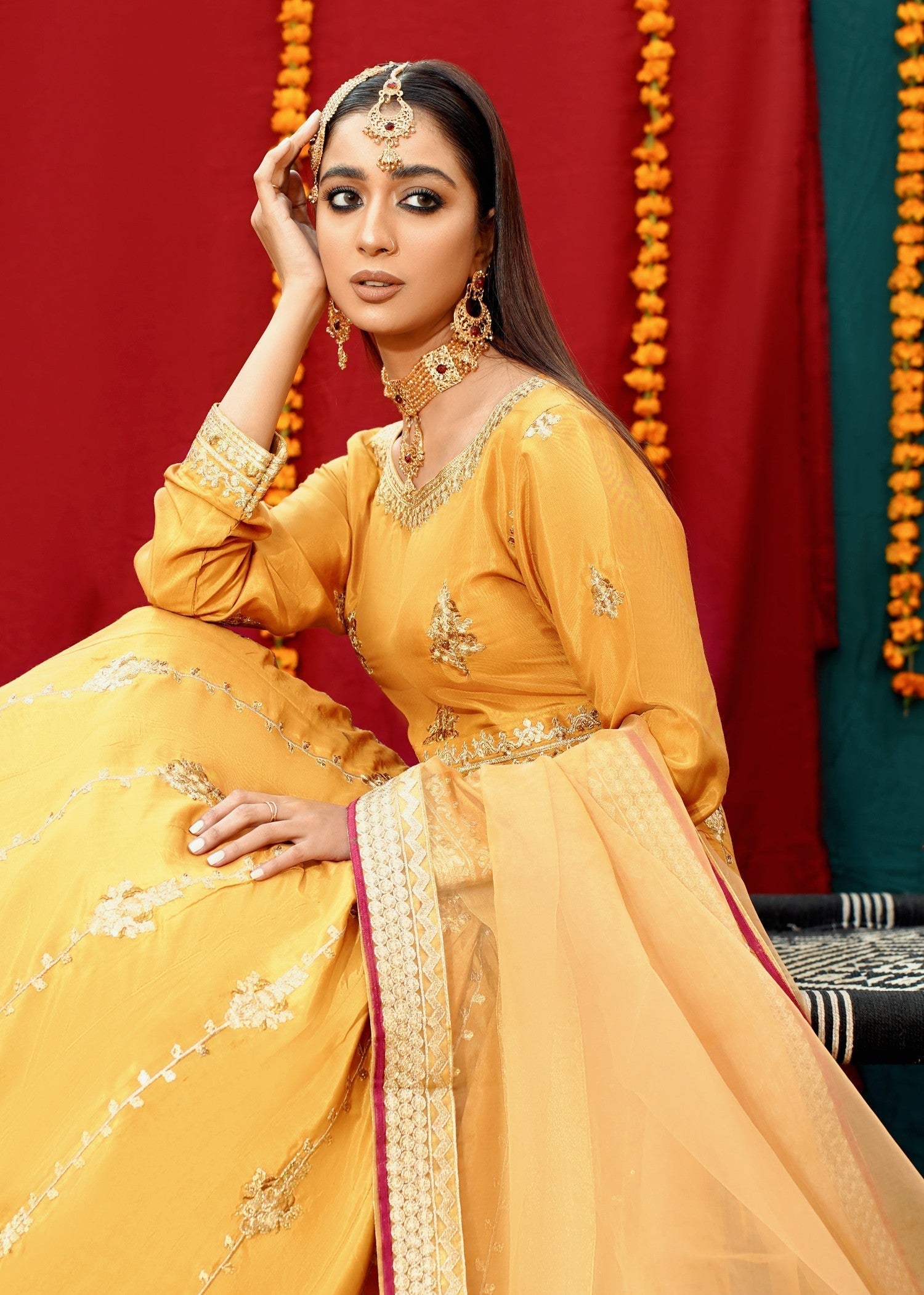 raw silk Lehenga in Mustard