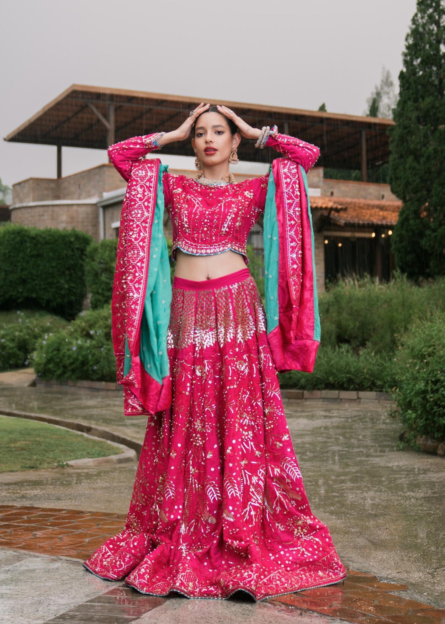 silk Lehenga in Fuchsia pink