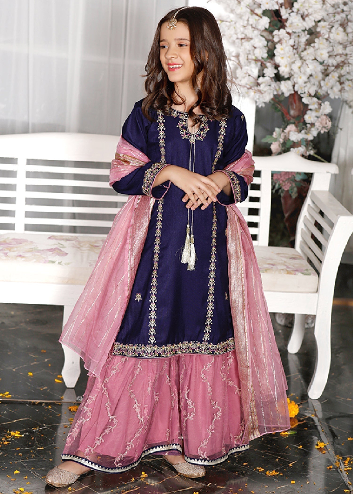 raw silk Gharara in Navy blue