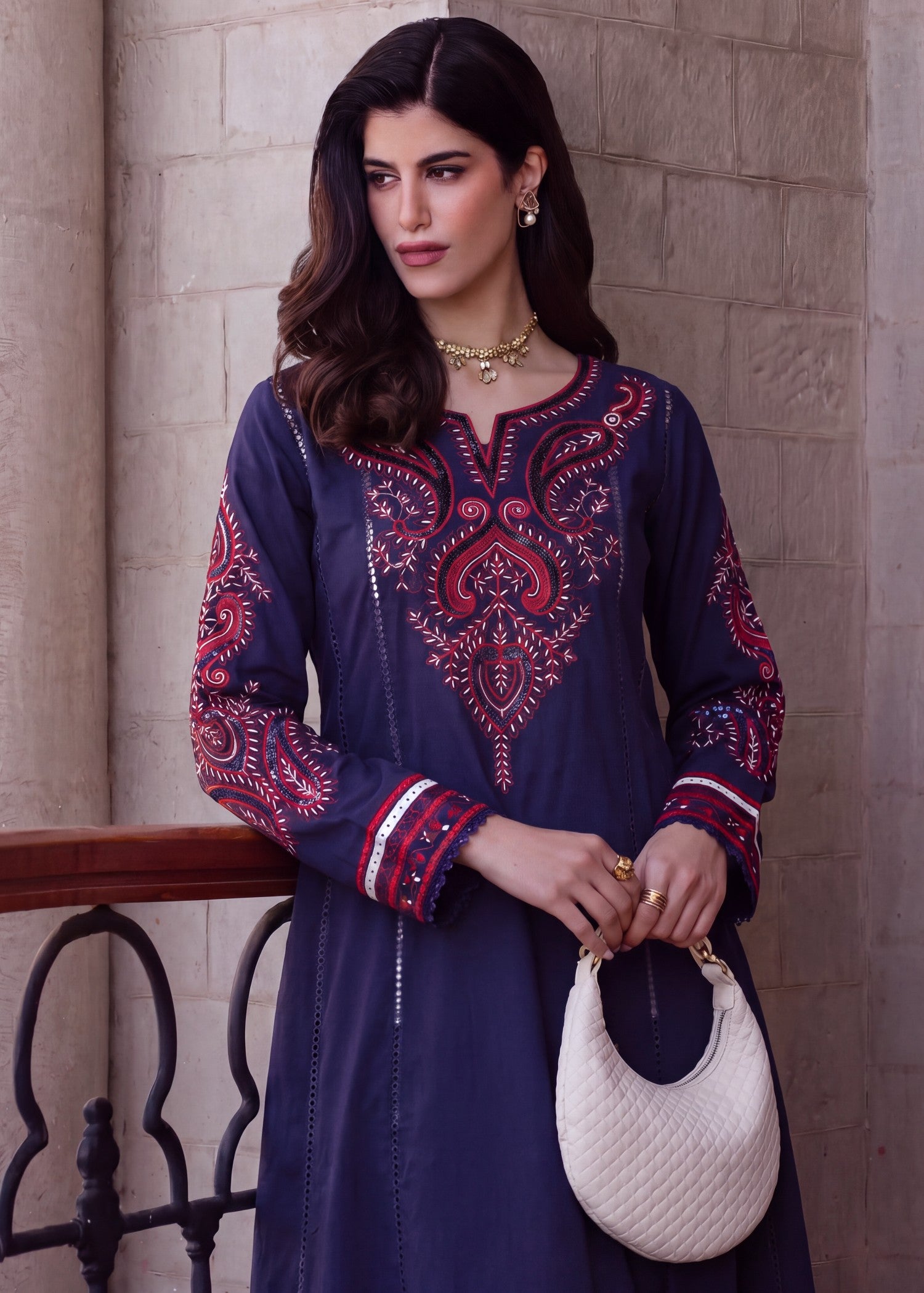 lawn Pishwas in Navy blue