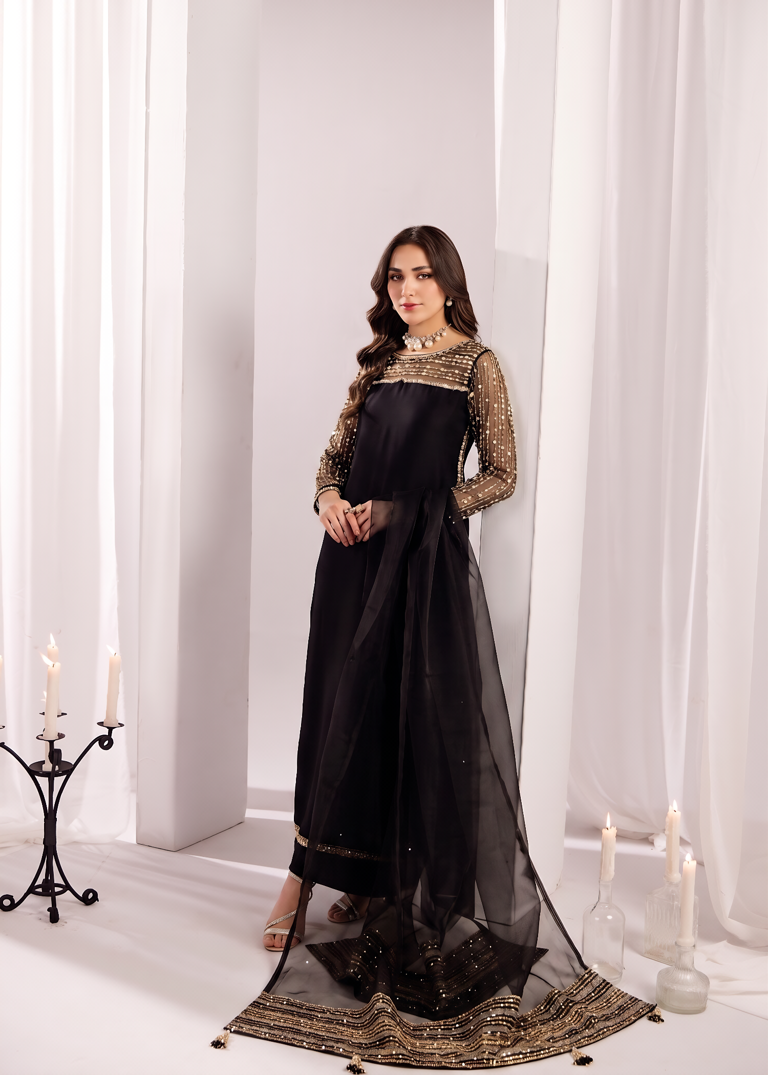 silk Kurta Set in Jet black