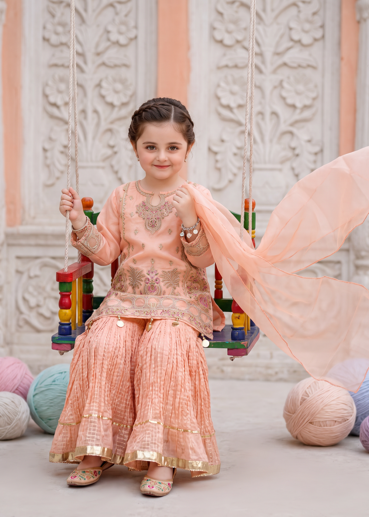 organza Sharara in Peach orange