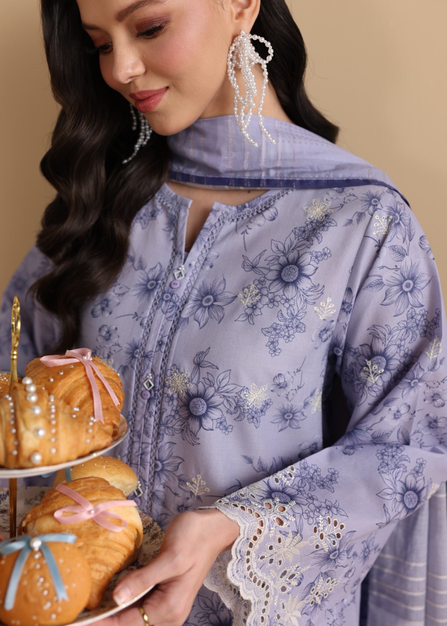 lawn Kurta Set in Purple mountain majesty