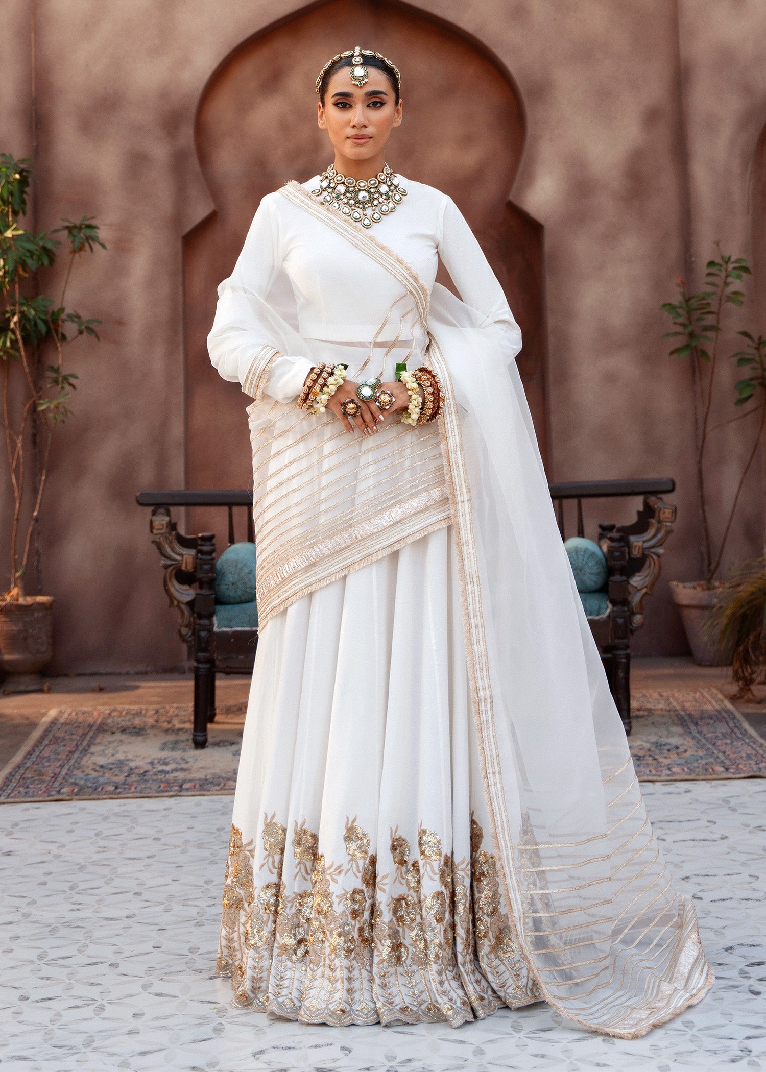 raw silk Lehenga in White