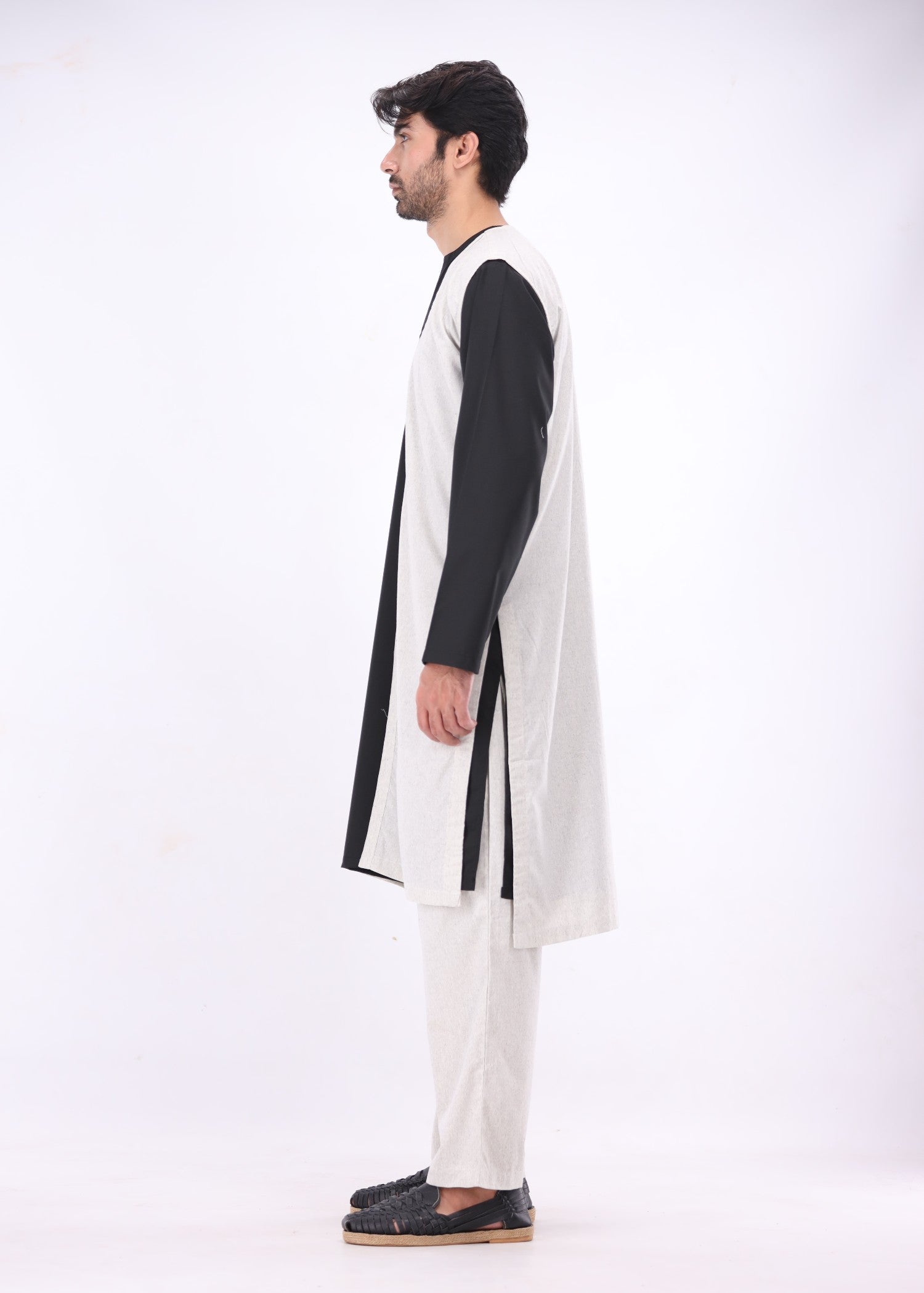 wash & wear Kurta Set in Black, light grey