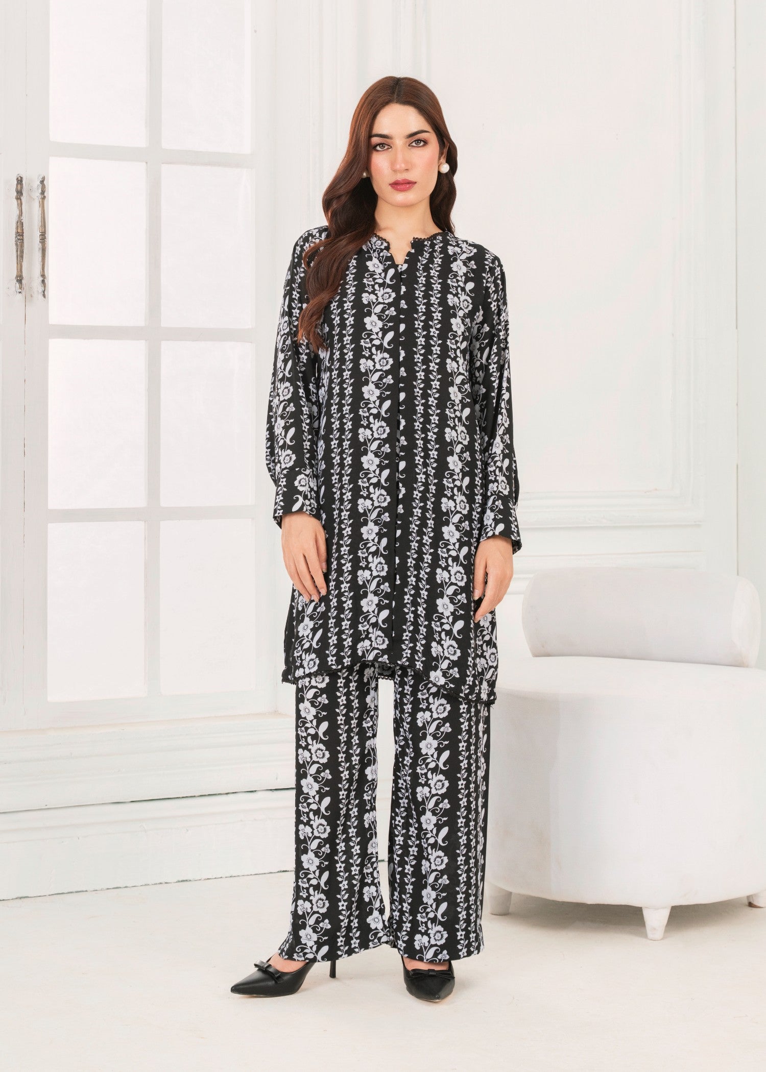 georgette chiffon Co Ord Sets in Charcoal black