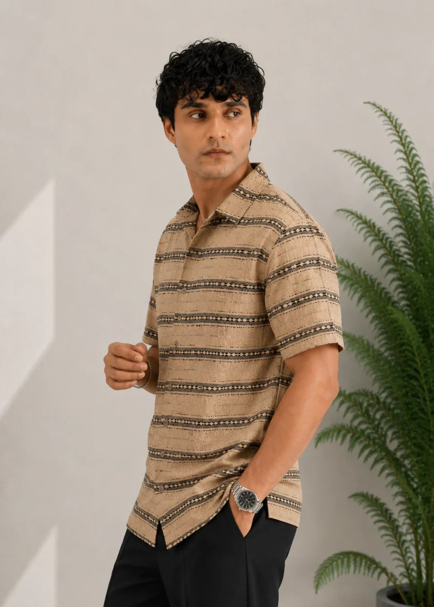 cotton Casual Shirt in Sand brown