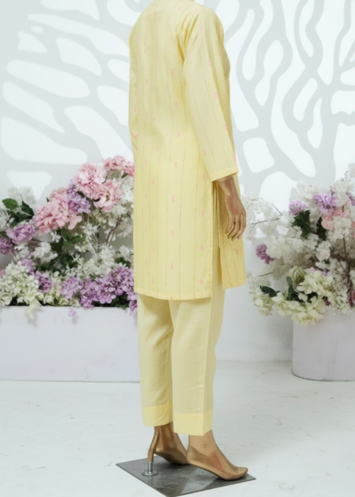 yarn dyed jacquard Kurta Set in Lemonade