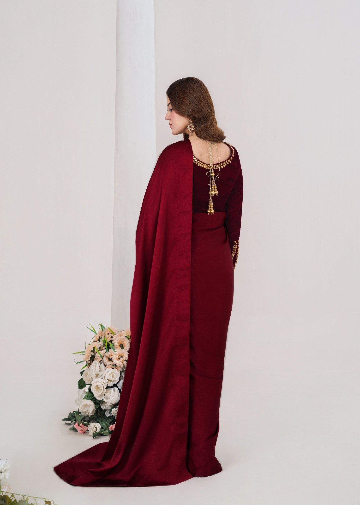 chinese micro velvet 9000 Saree in Maroon