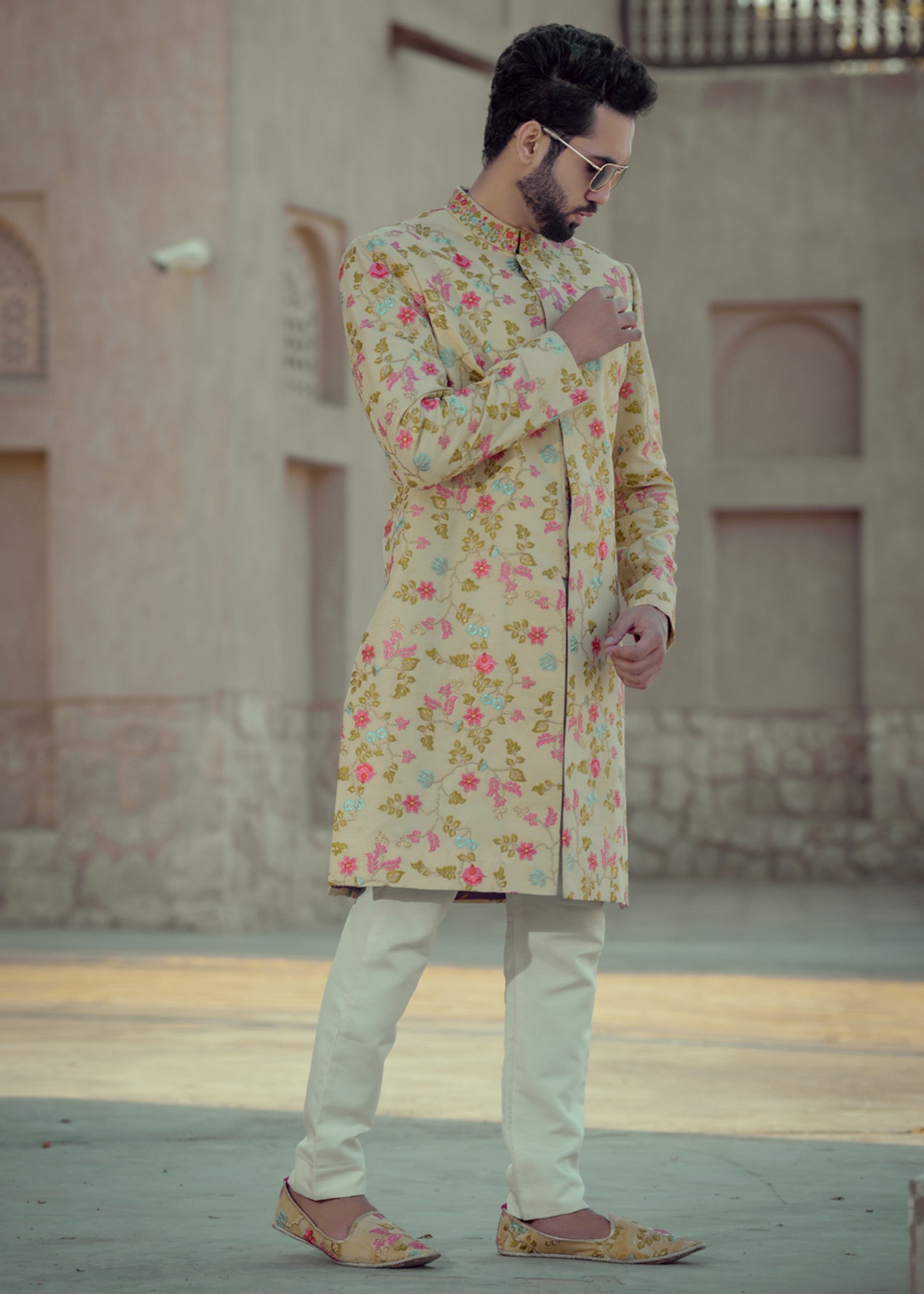 banarsi silk Sherwani in Beige