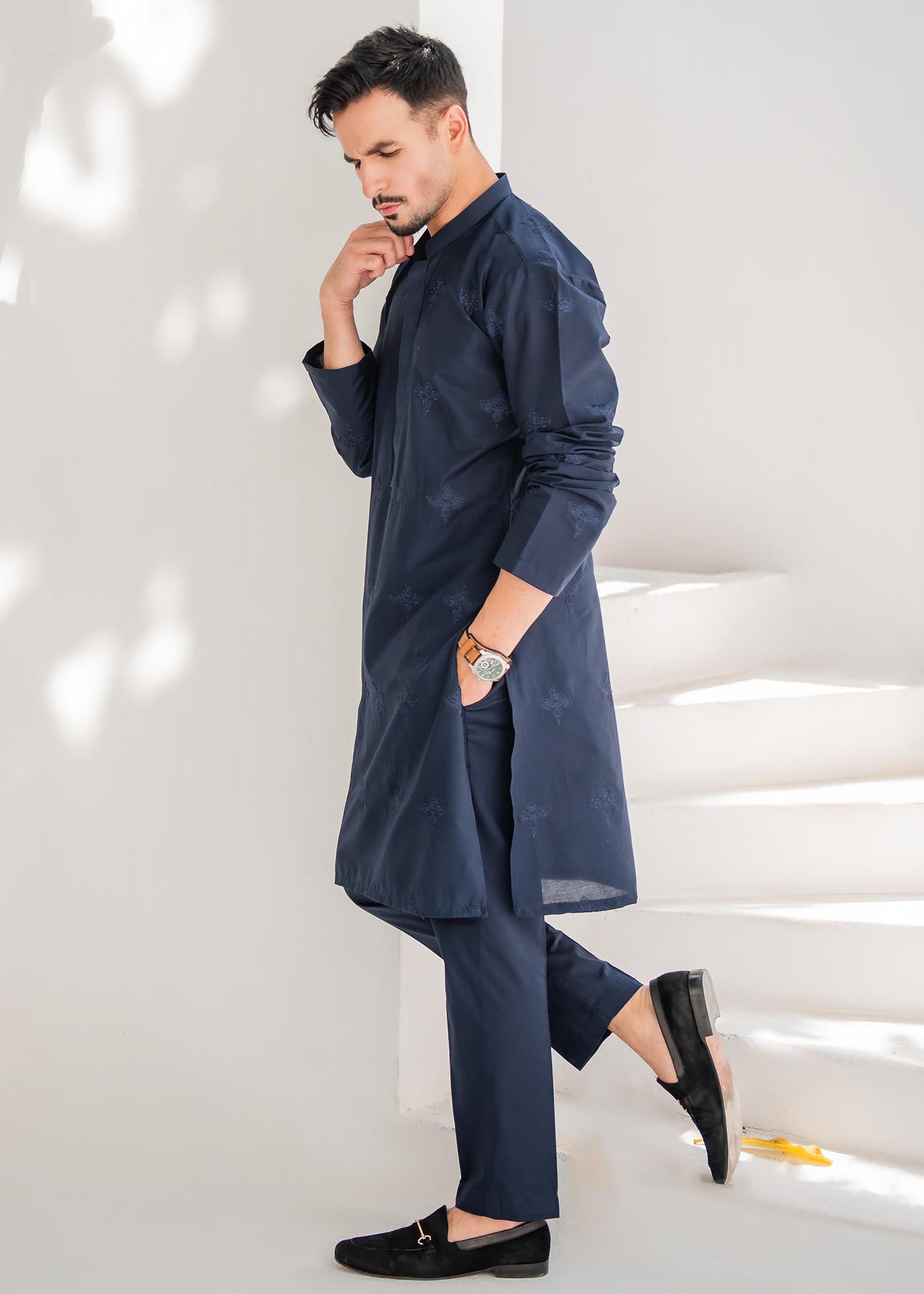 cotton Kurta Set in Blue by Shahjahan