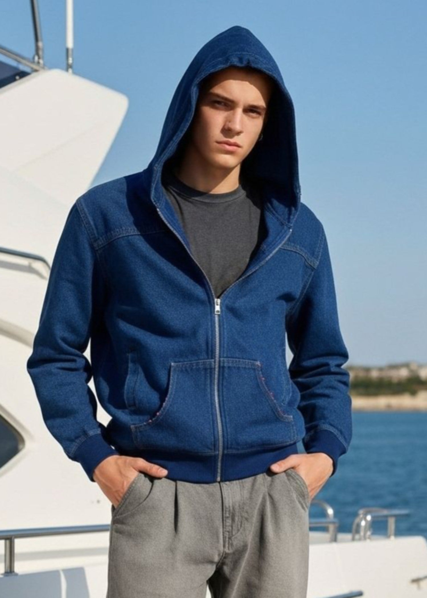 denim Hoodie in Dark blue