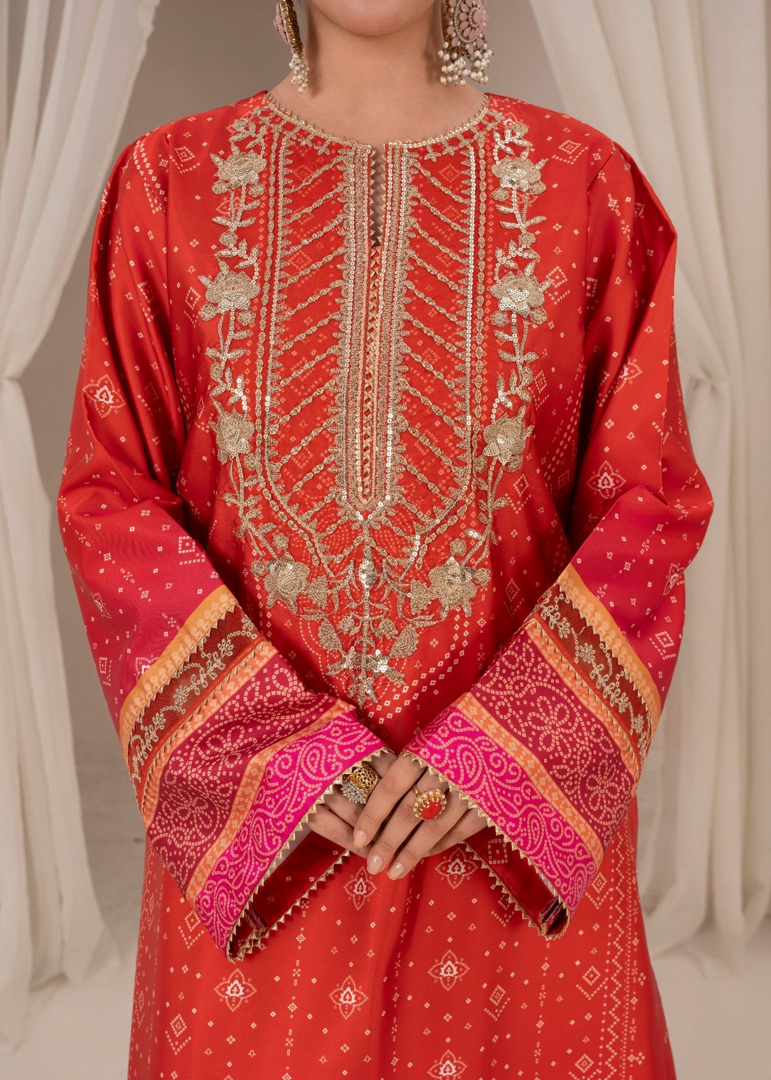 silk Kurta Set in Rust orange