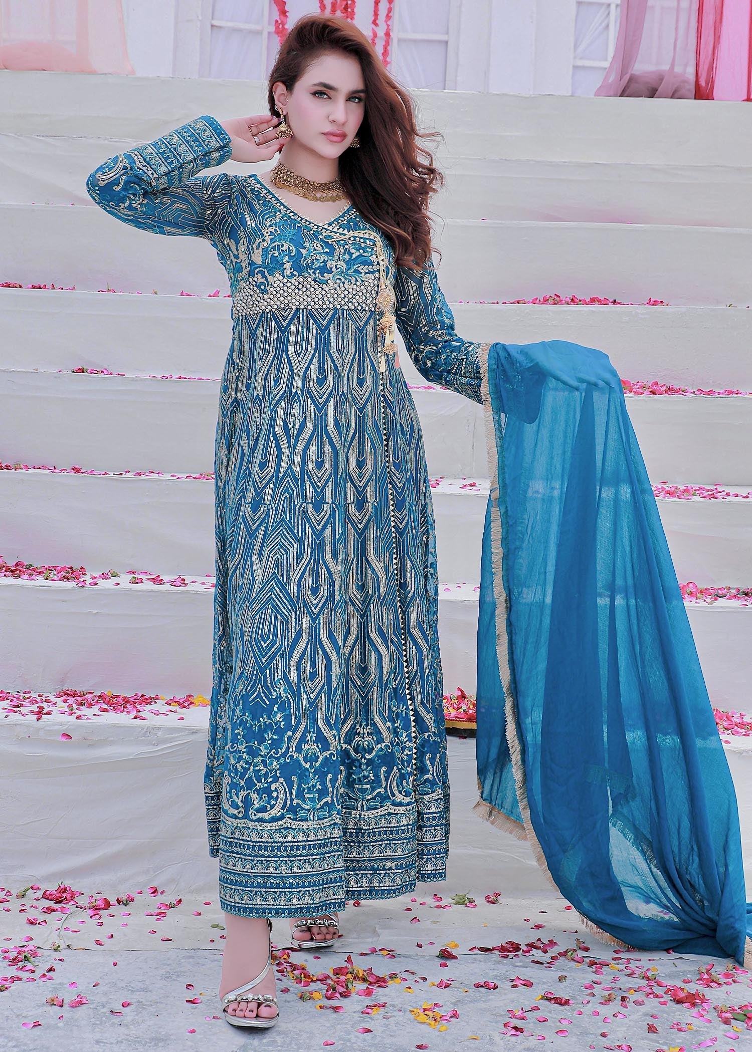 chiffon Angrakha in Blue