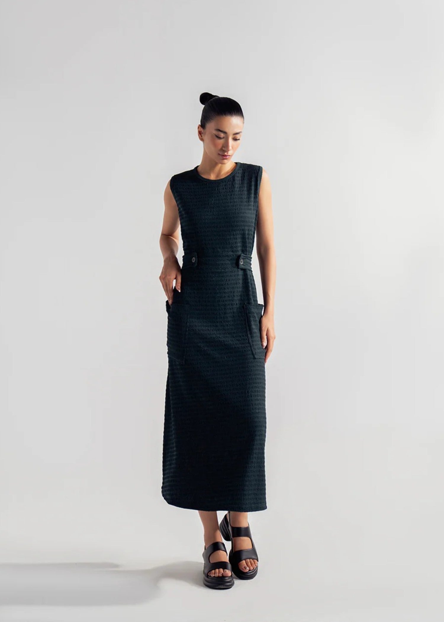 textured grip Dress in Aegean blue