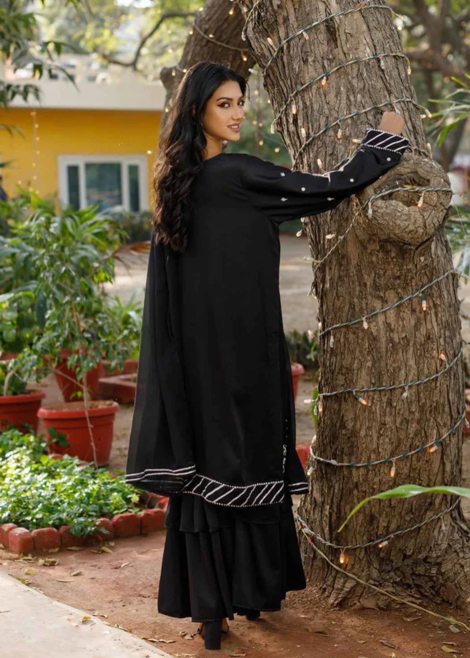 silk Gharara in Jet black