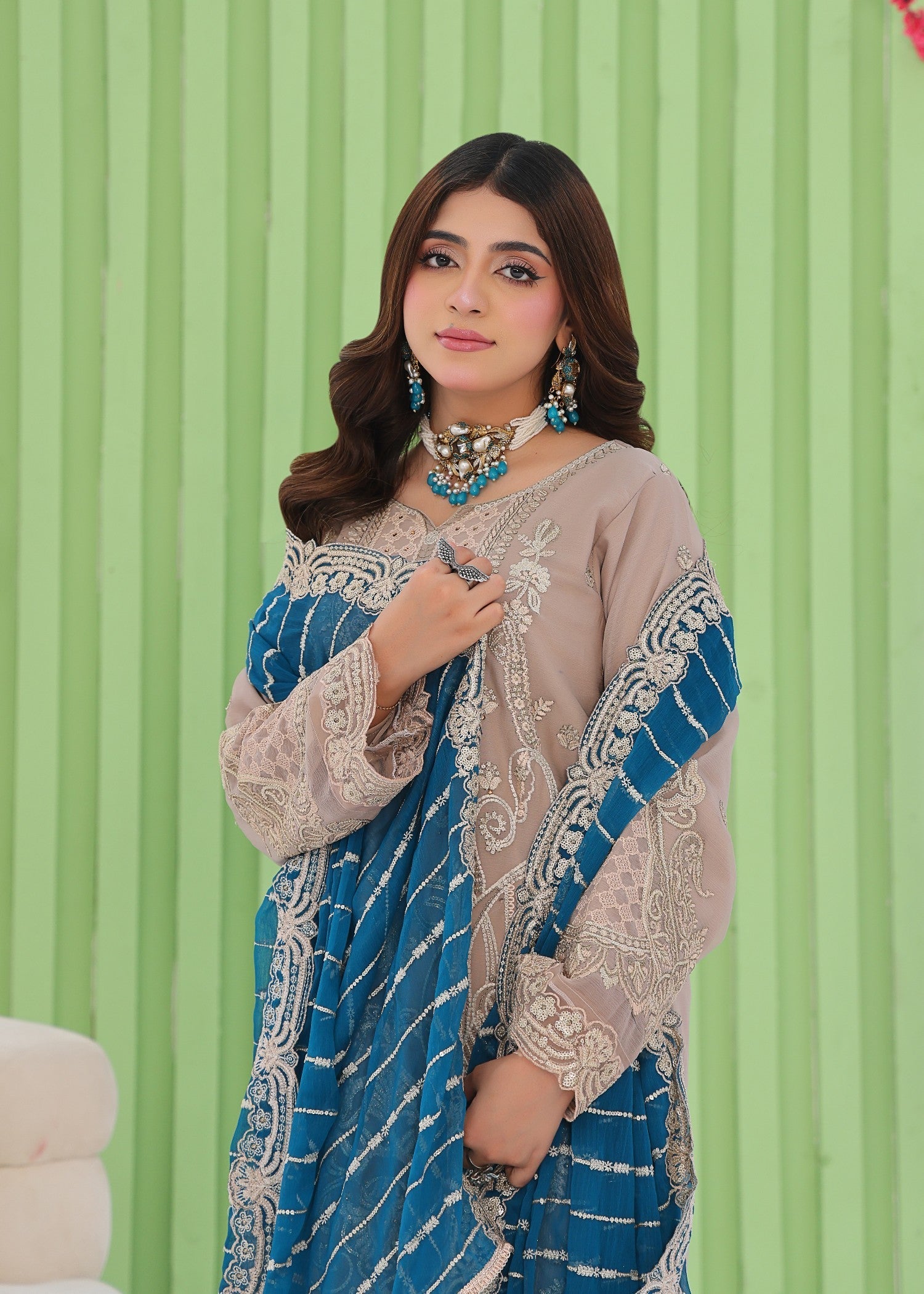 chiffon Kurta Set in Beige