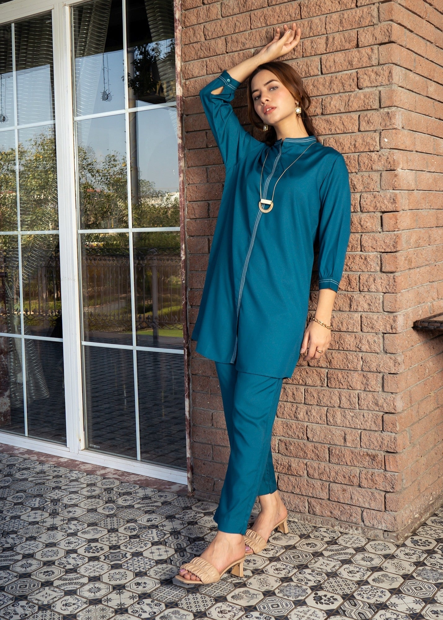 blended satin Co Ord Sets in Teal