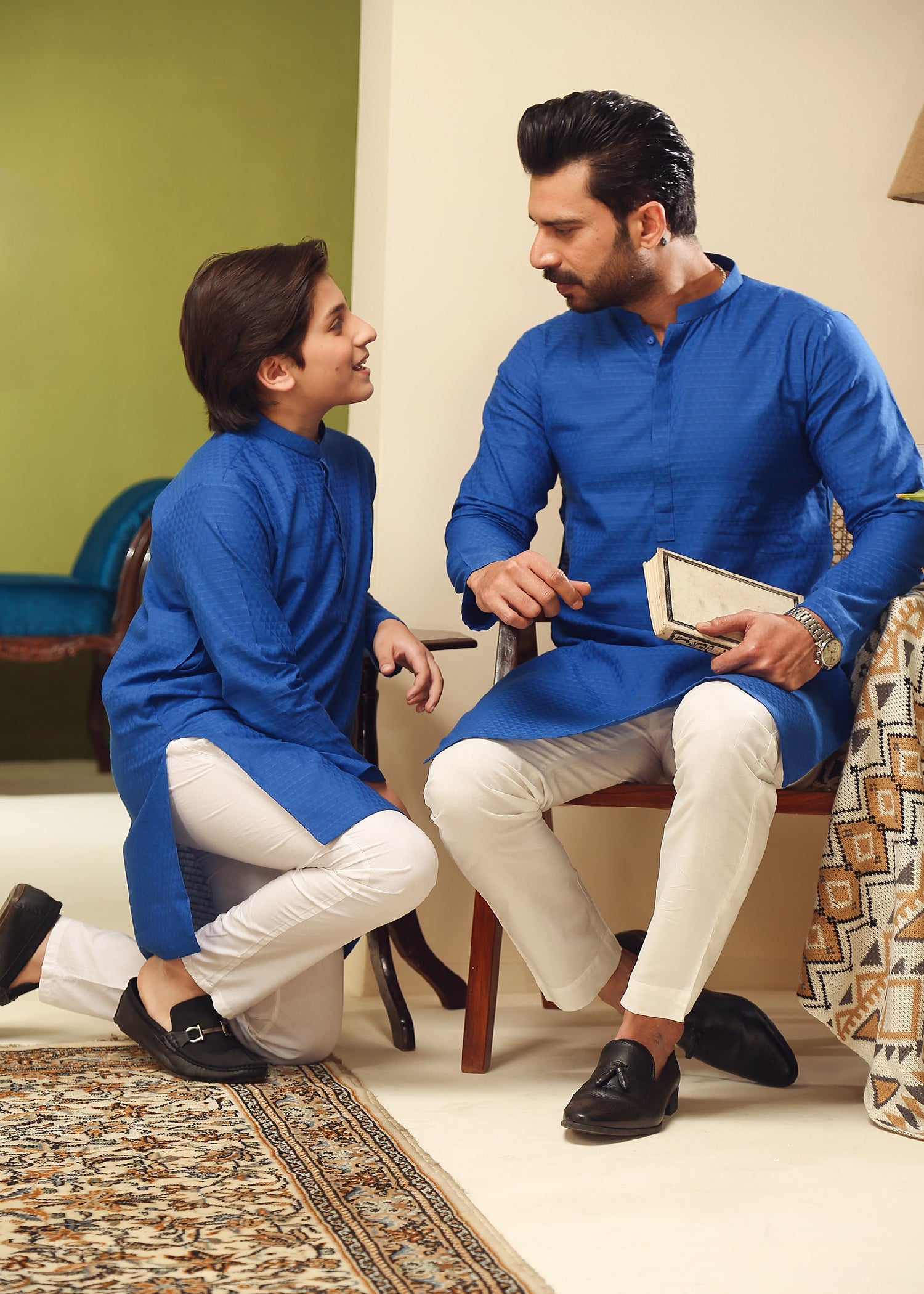 cotton dobby Kurta in Blue