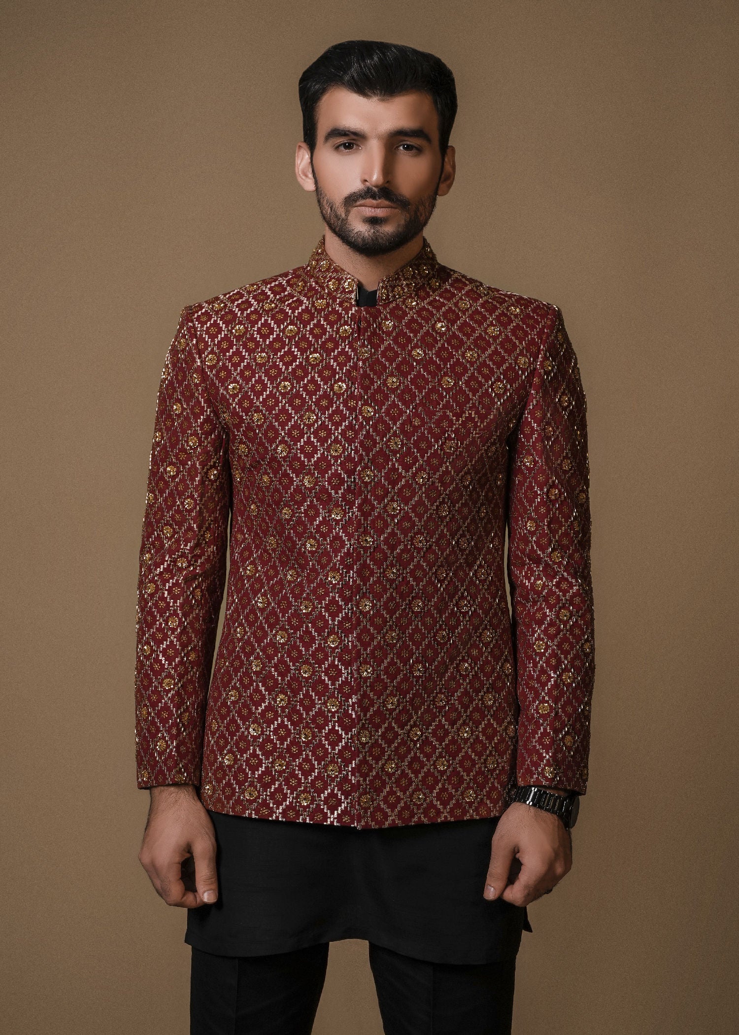 raw silk Prince Coat in Red