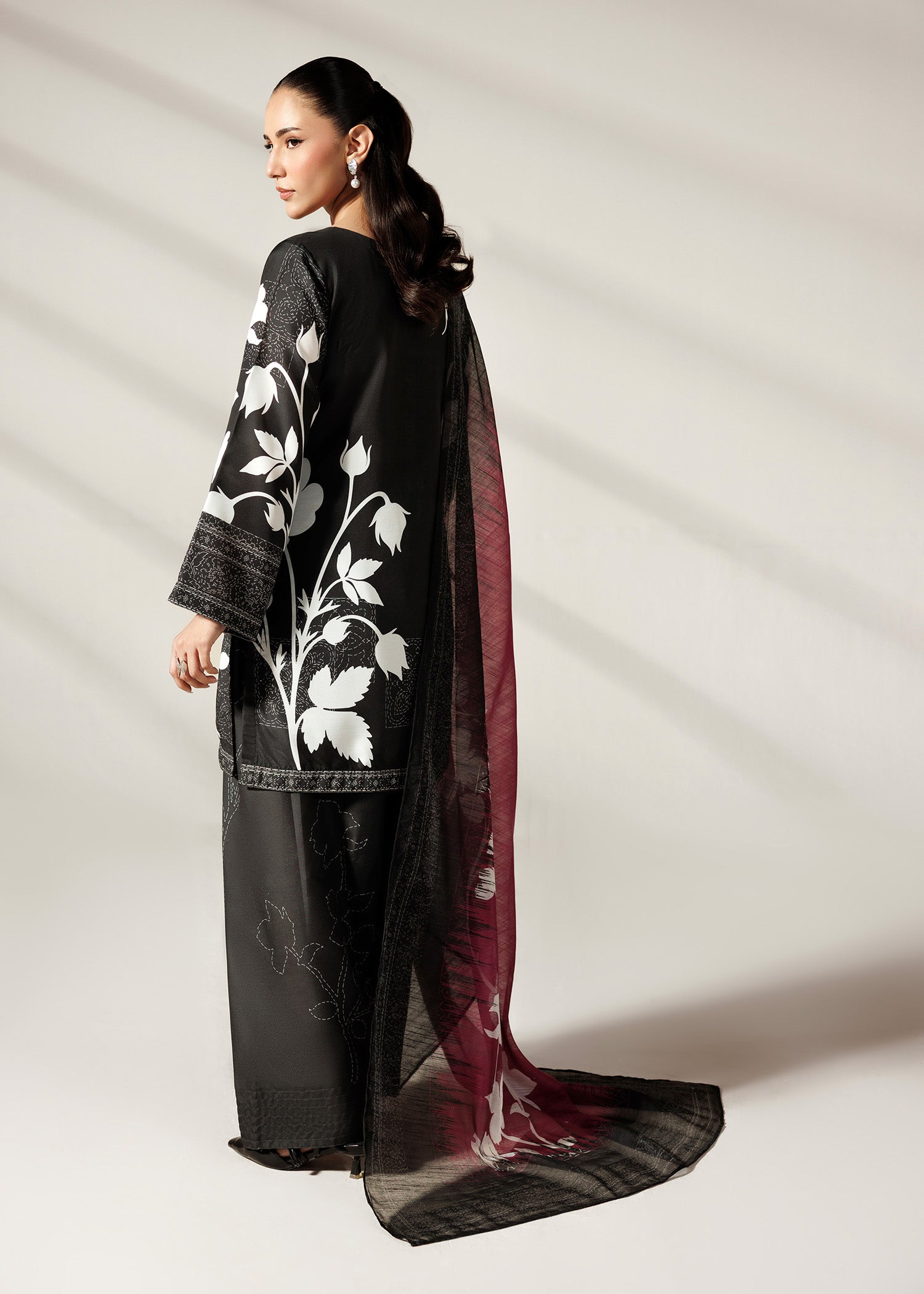 silk finish lawn Kurta Set in Black