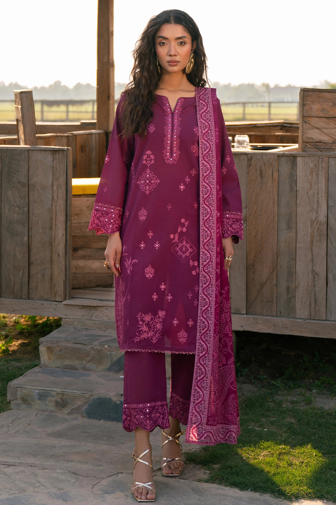 twill khaddar Unstitched in Purple