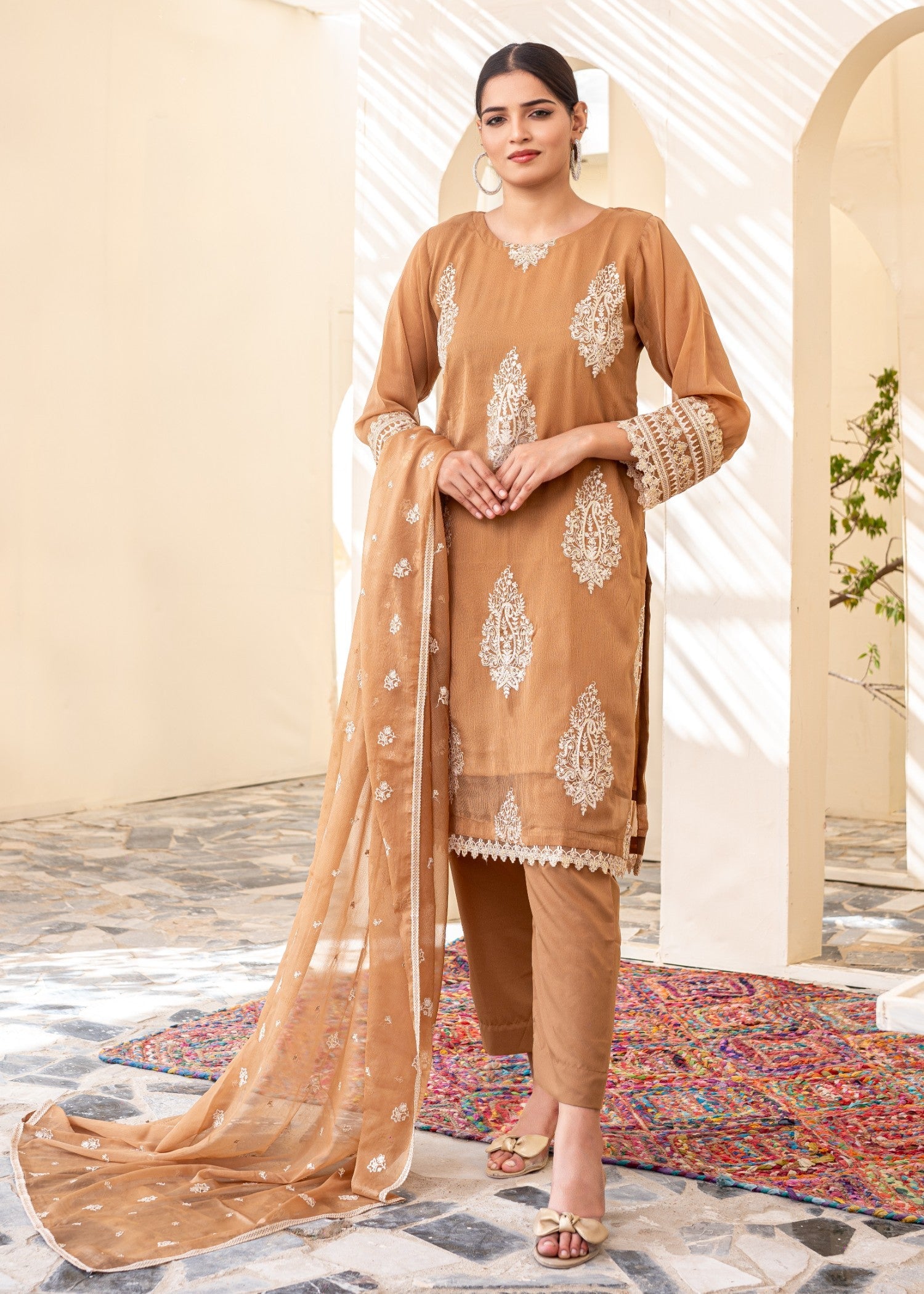chiffon Kurta Set in Brown